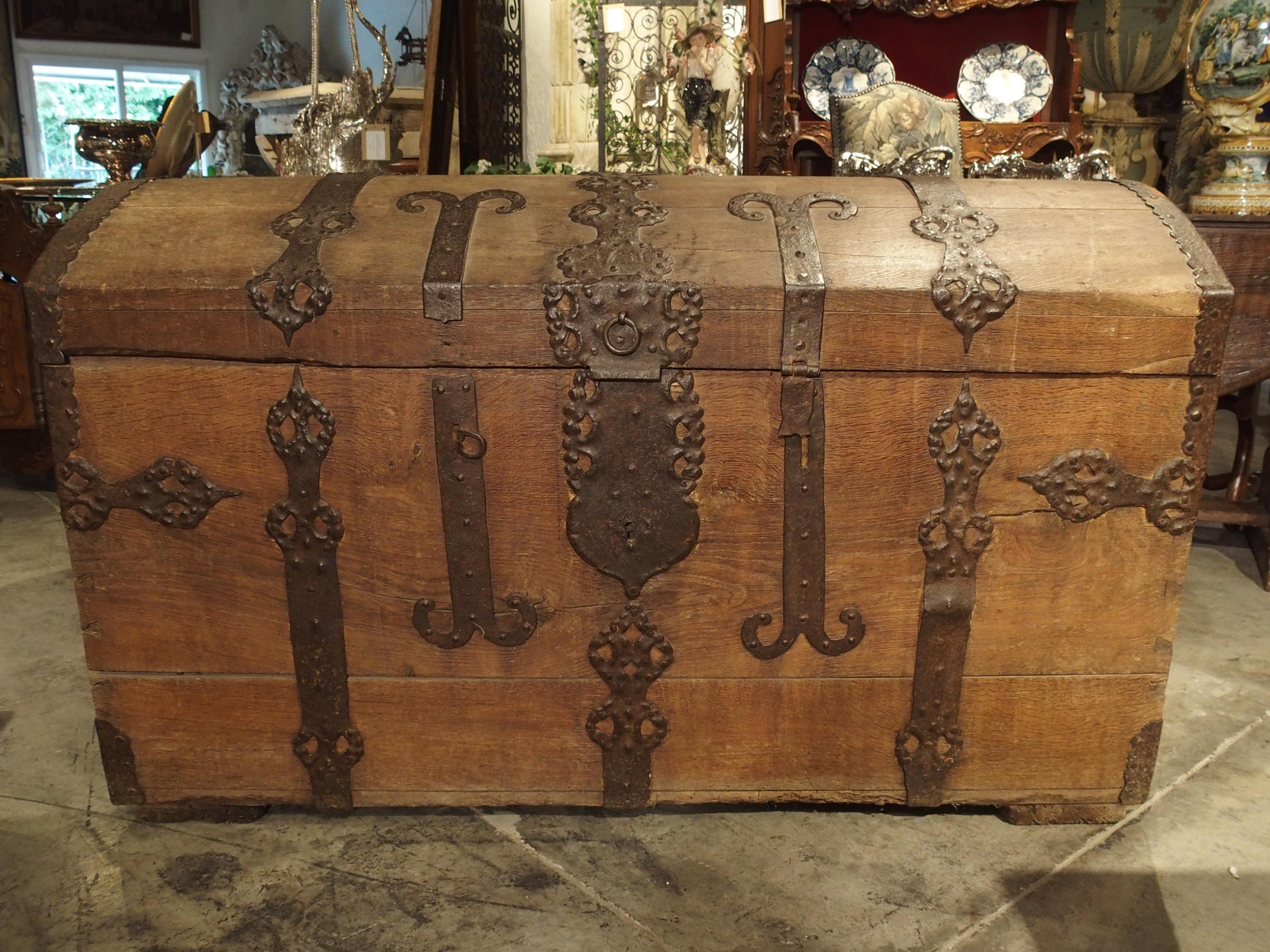 Large Domed Antique Oak Trunk from Alsace, France, circa 1780 7