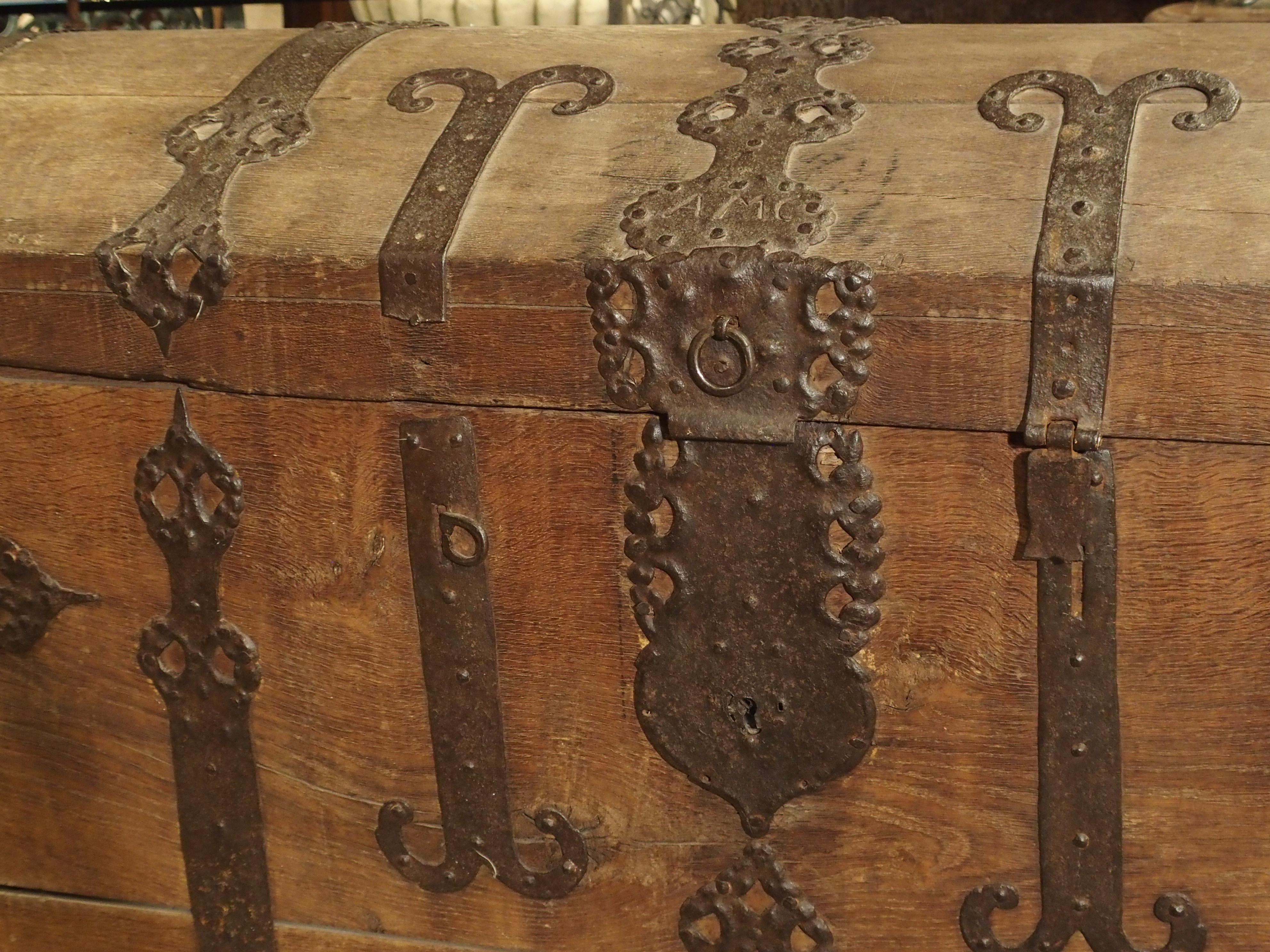 Large Domed Antique Oak Trunk from Alsace, France, circa 1780 10