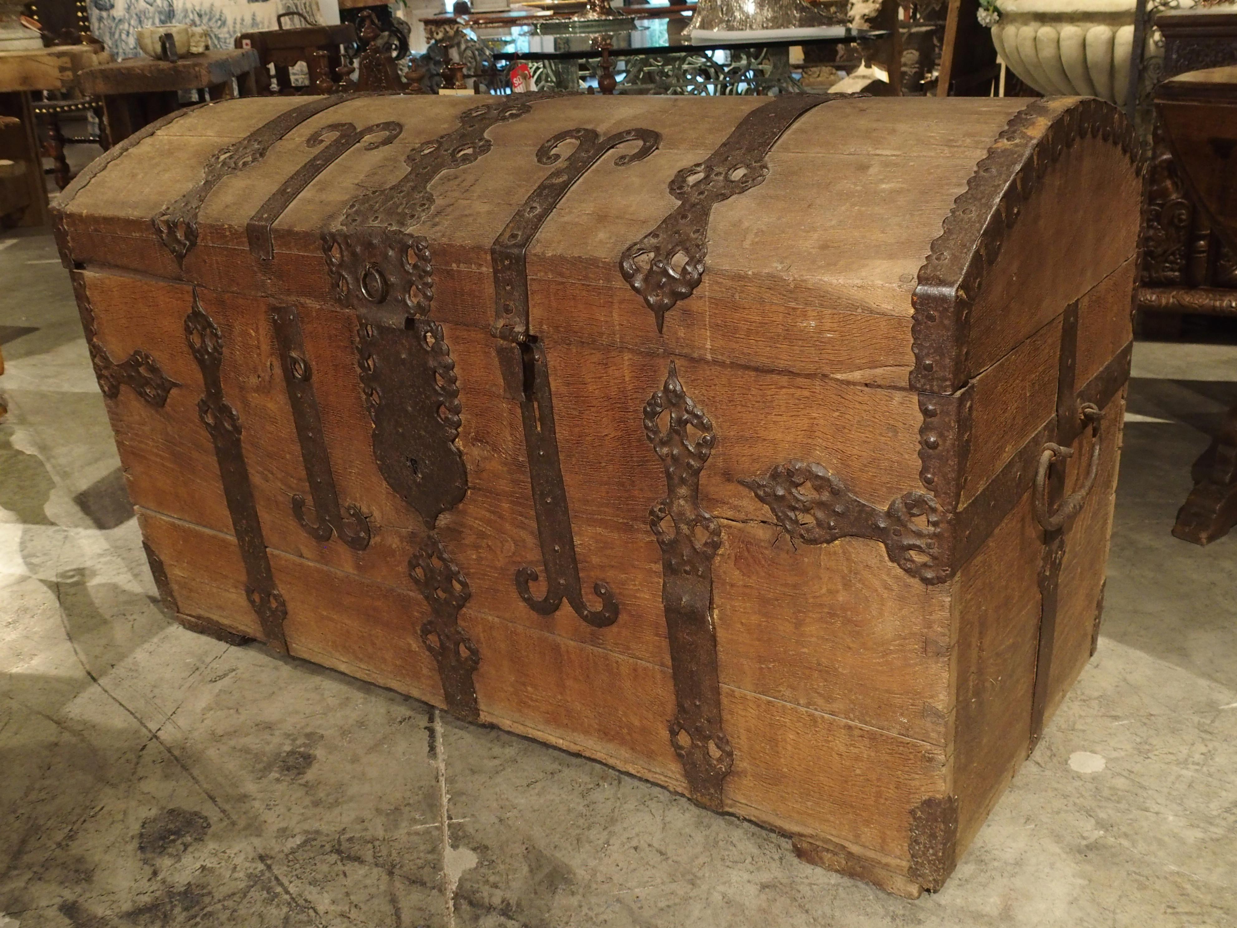 Large Domed Antique Oak Trunk from Alsace, France, circa 1780 12