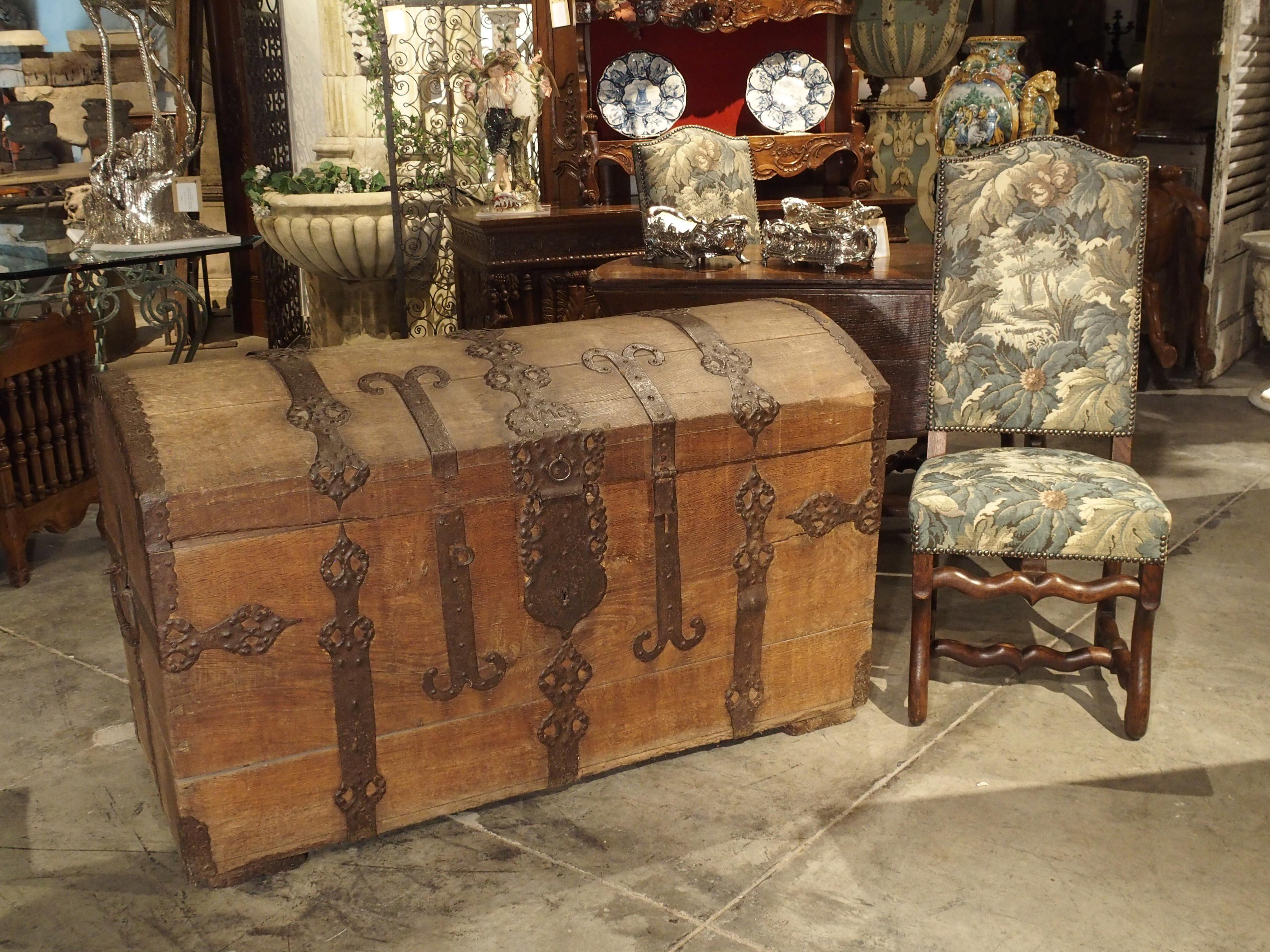 French Large Domed Antique Oak Trunk from Alsace, France, circa 1780