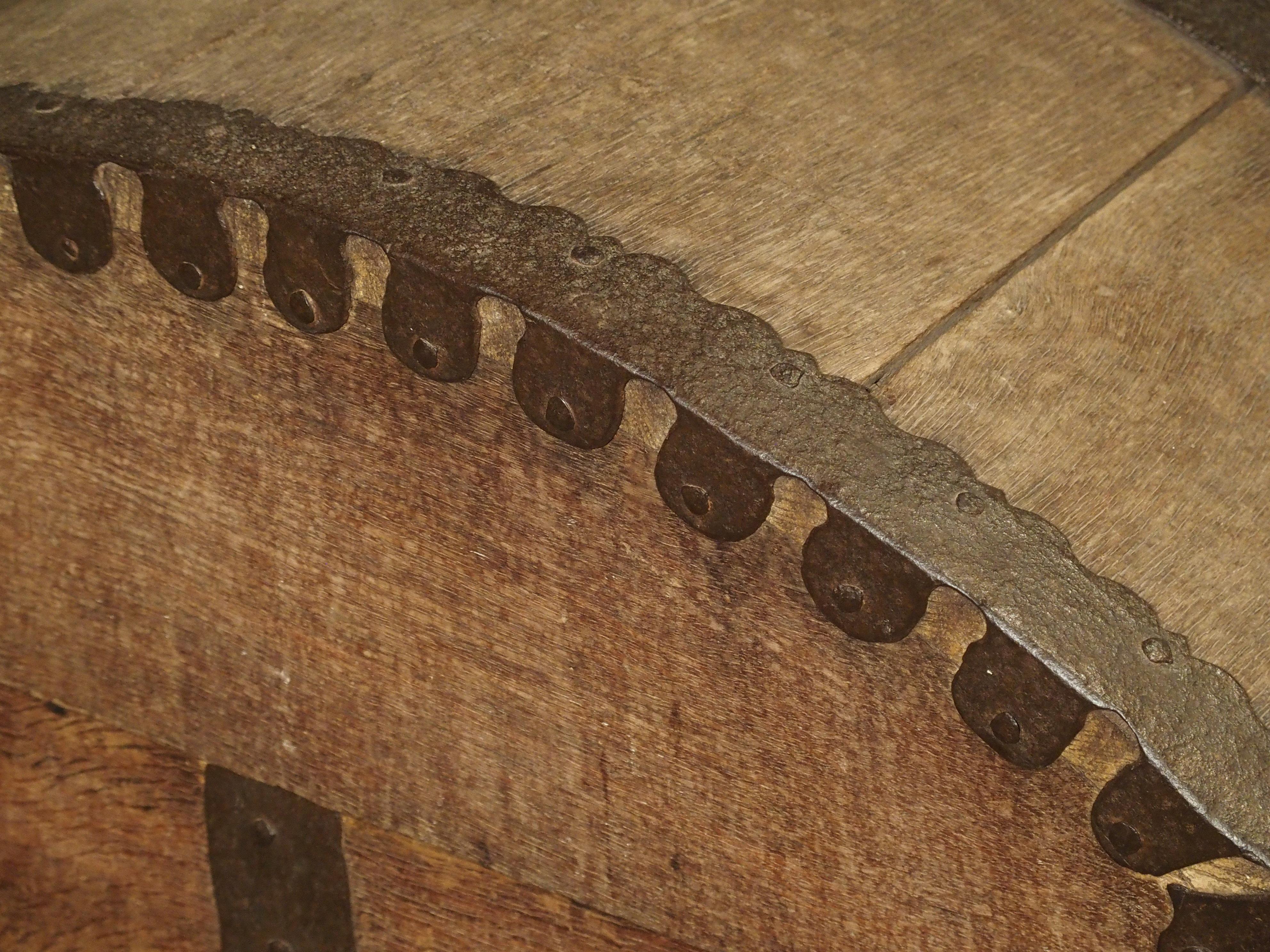 Wrought Iron Large Domed Antique Oak Trunk from Alsace, France, circa 1780
