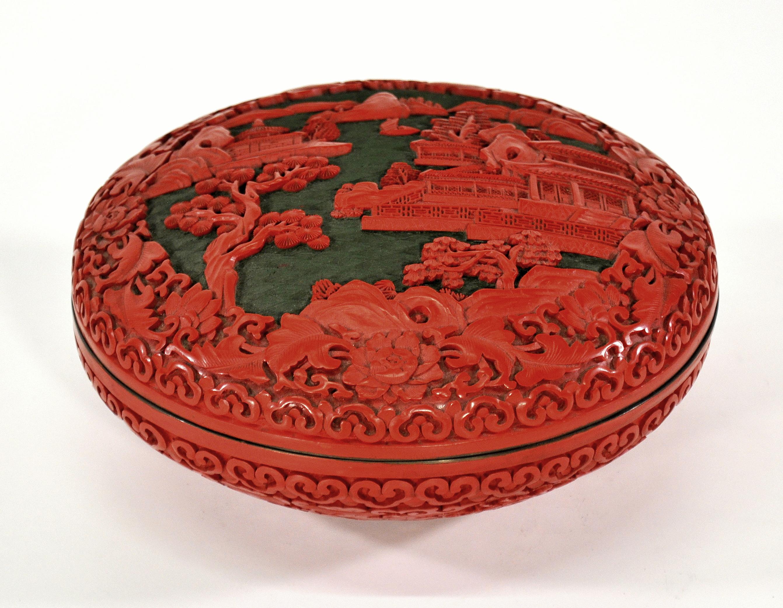 Large Domed Chinese Cinnabar Box For Sale 3