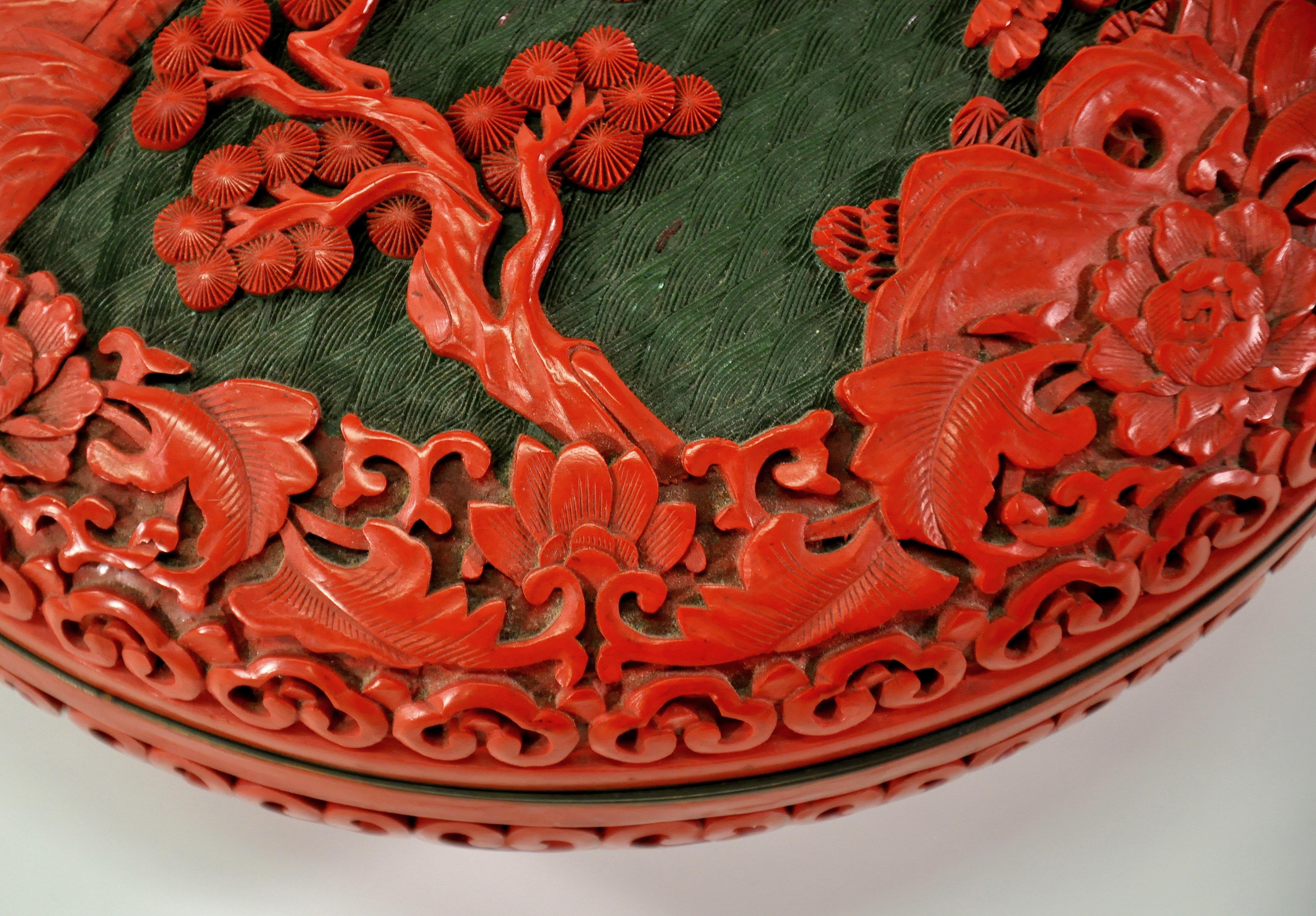 Chinese Export Large Domed Chinese Cinnabar Box For Sale