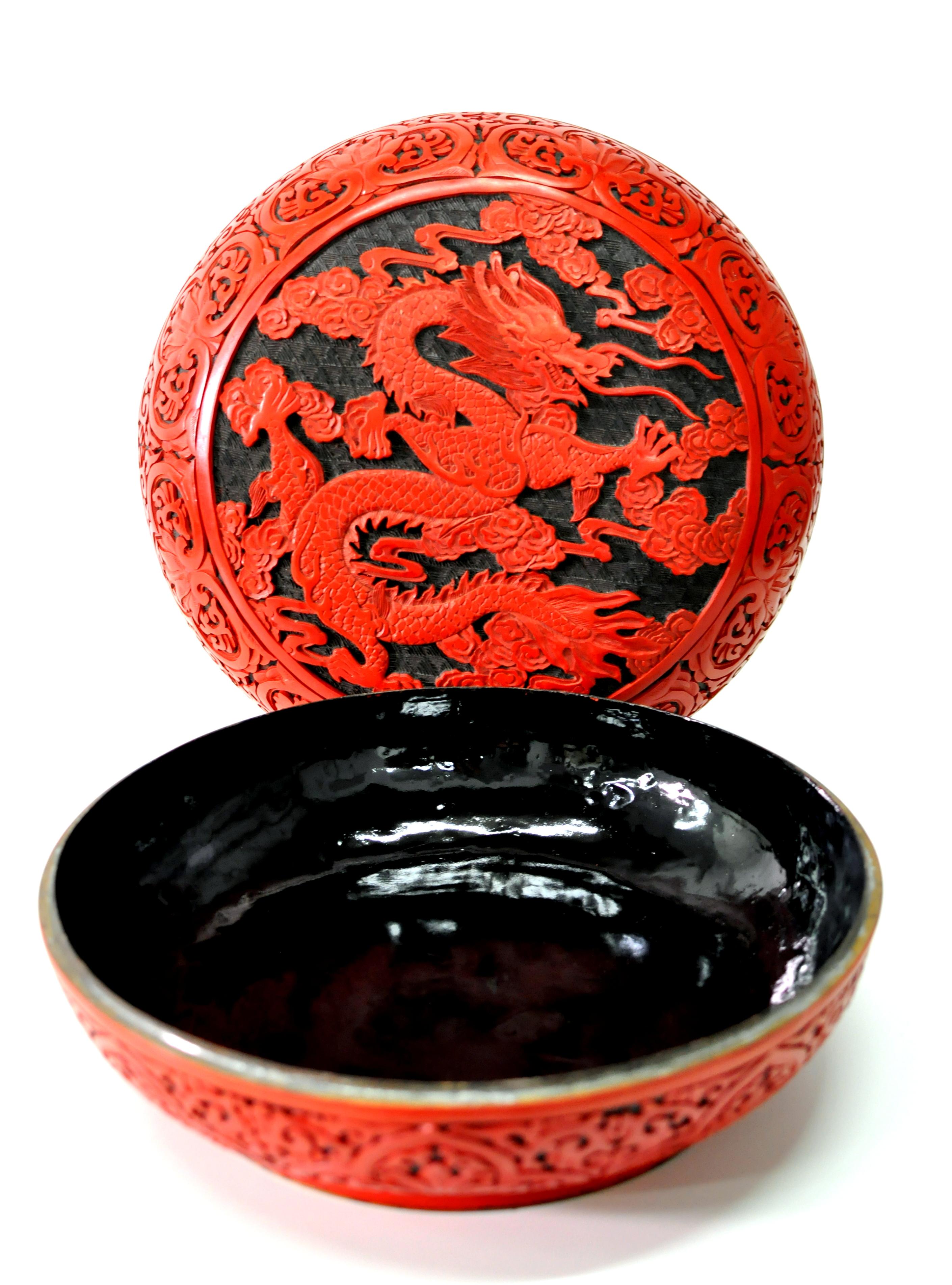 Mid-20th Century Large Domed Chinese Cinnabar Box