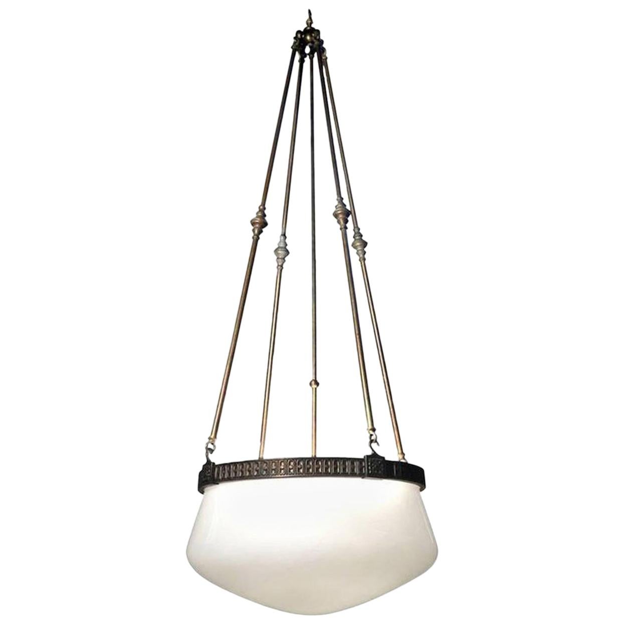 Large Domed Milk Glass Chandelier For Sale at 1stDibs