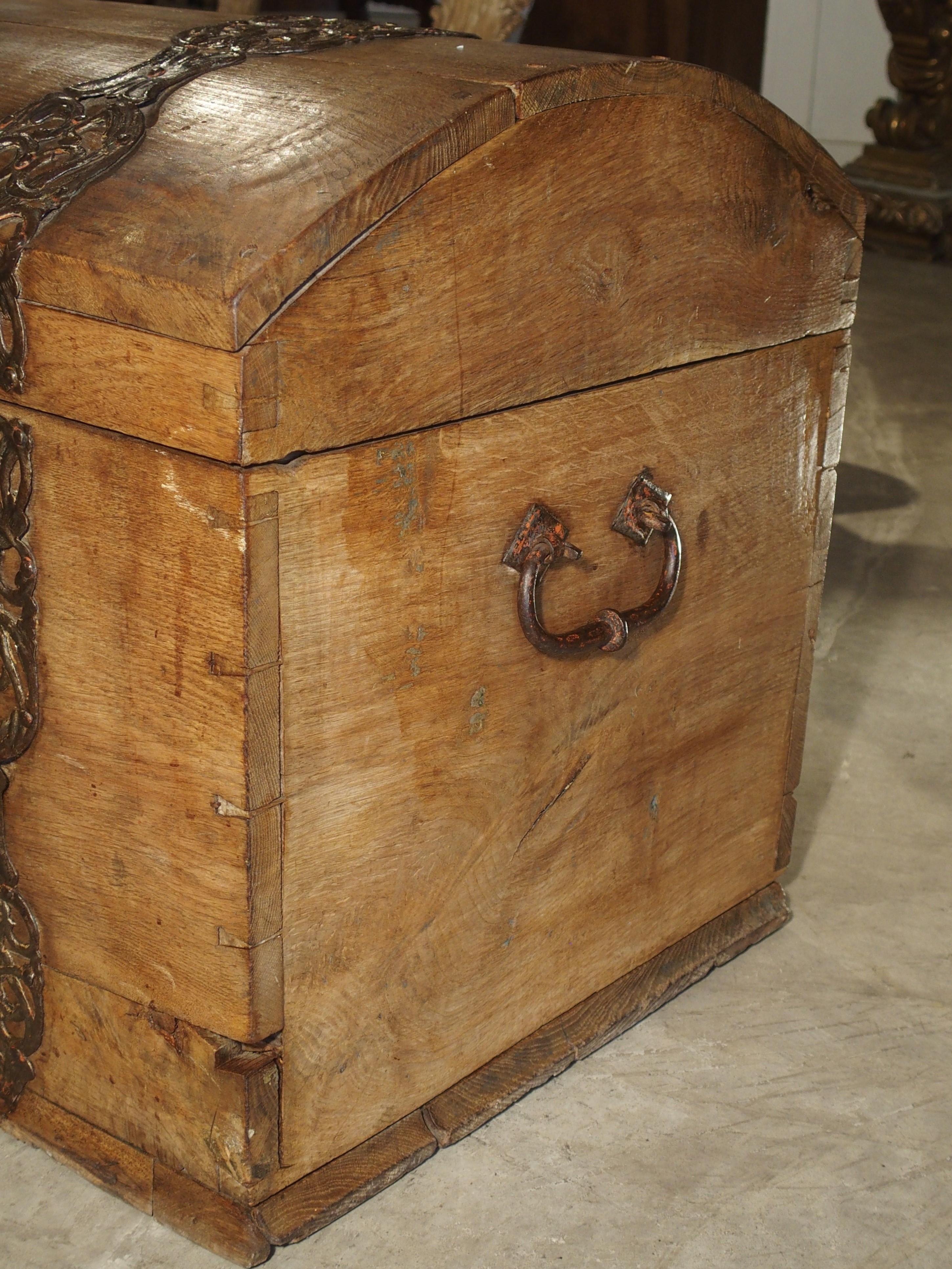 Large Domed Oak German Baroque Trunk with Decorative Iron Strapwork, circa 1700 5