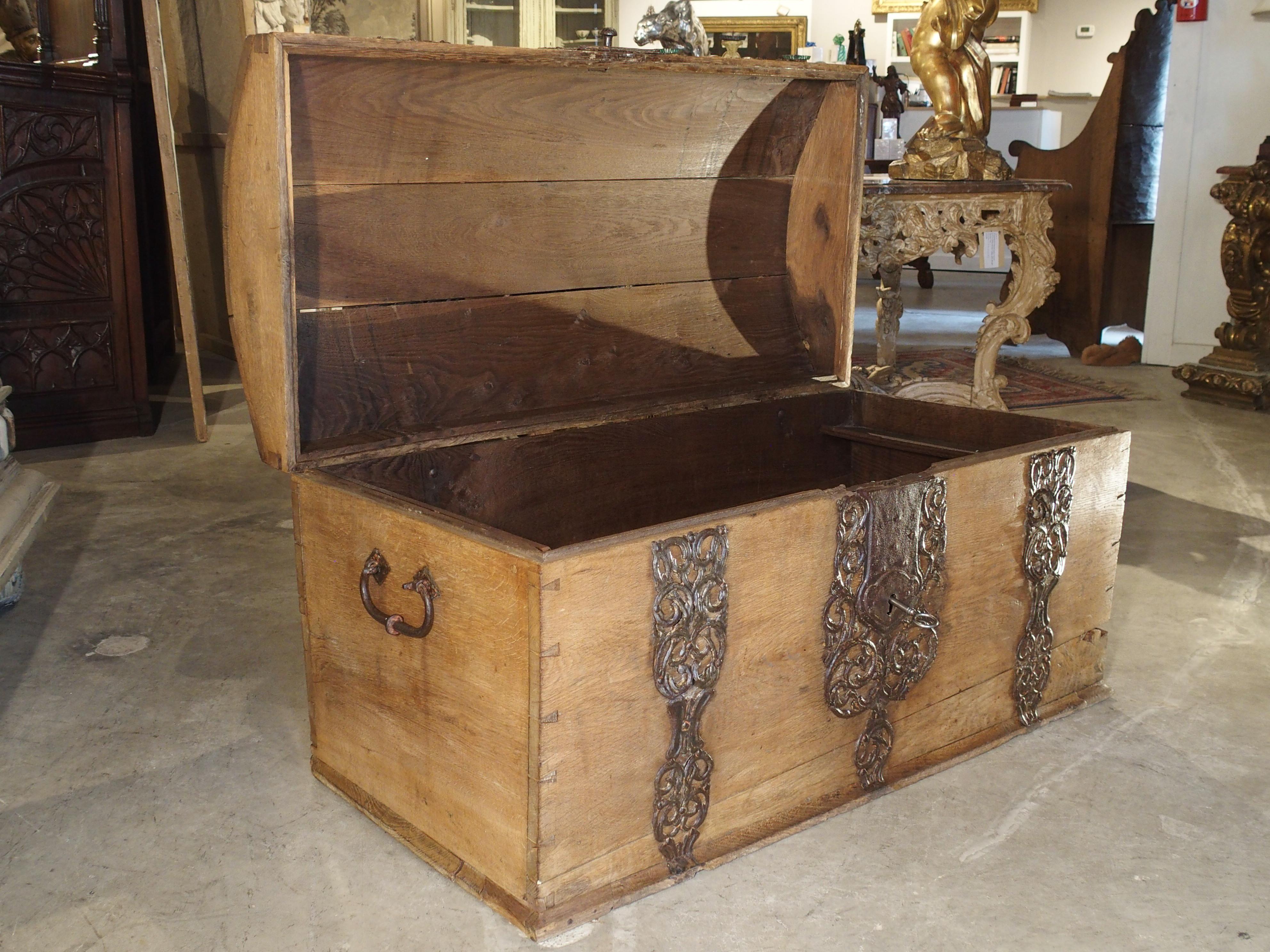 Large Domed Oak German Baroque Trunk with Decorative Iron Strapwork, circa 1700 12