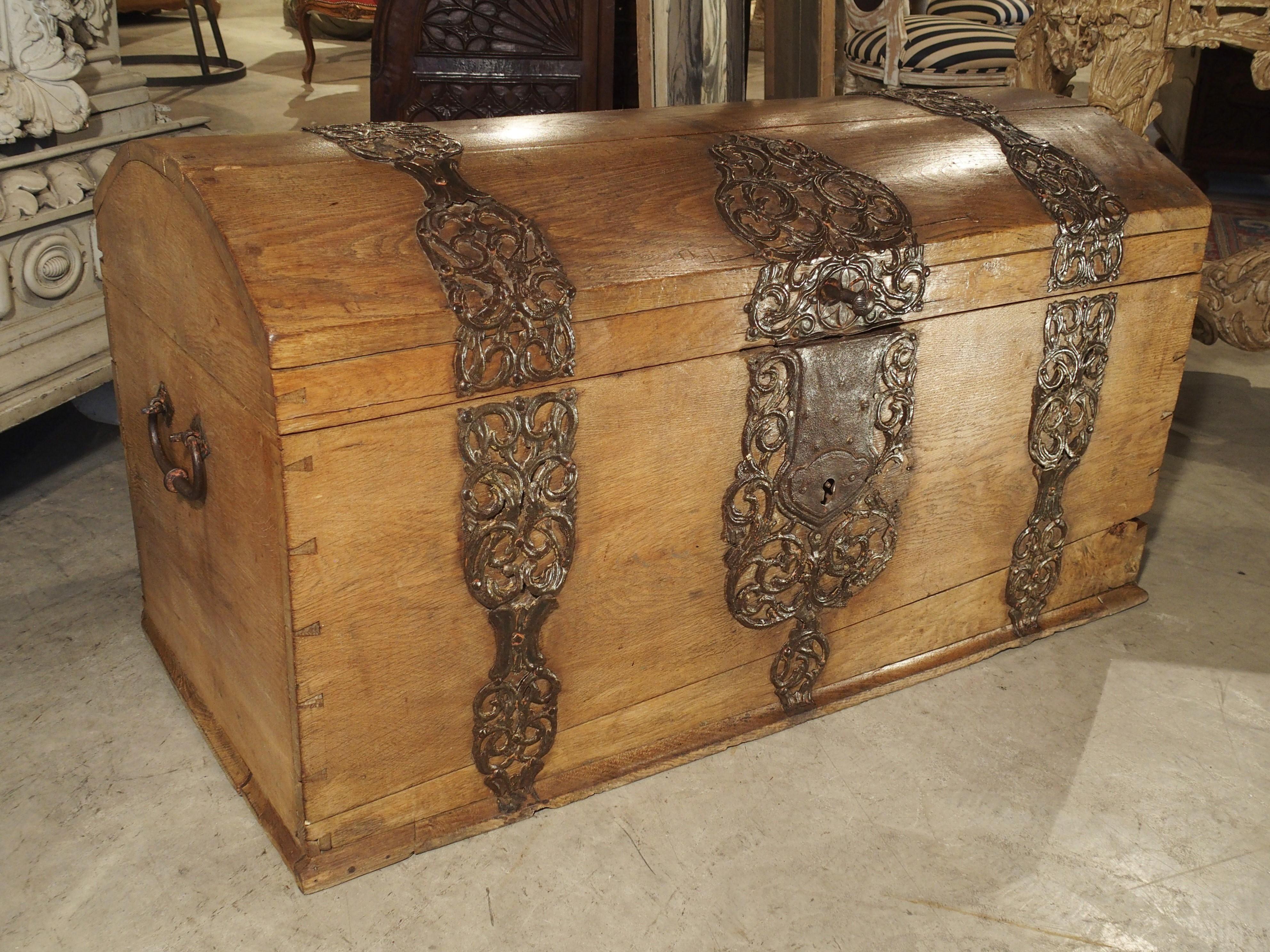 Large Domed Oak German Baroque Trunk with Decorative Iron Strapwork, circa 1700 13