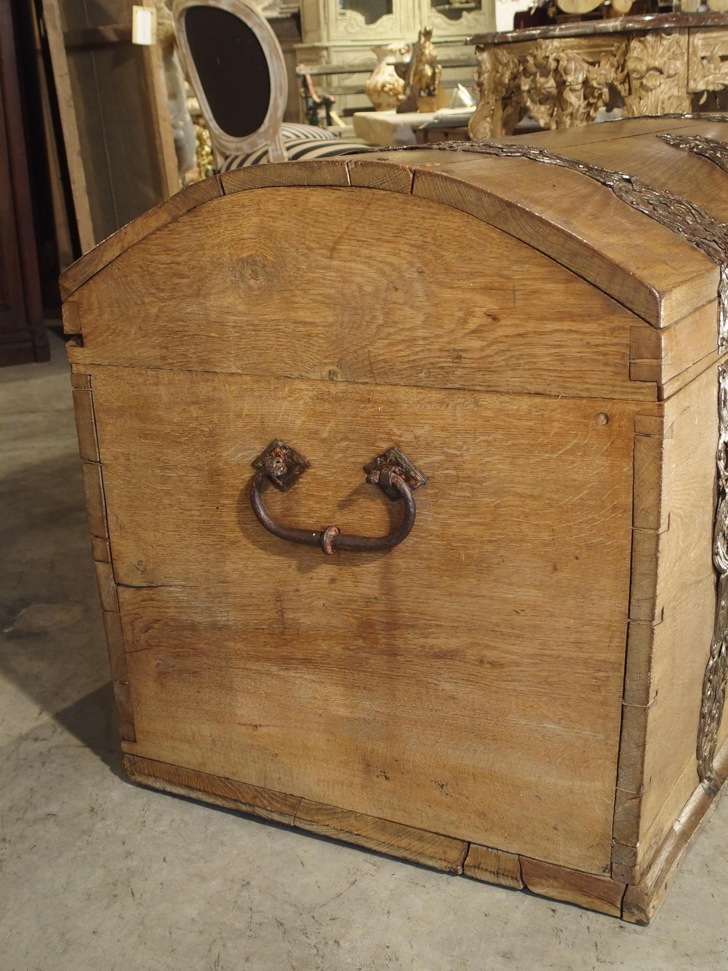 Large Domed Oak German Baroque Trunk with Decorative Iron Strapwork, circa 1700 2