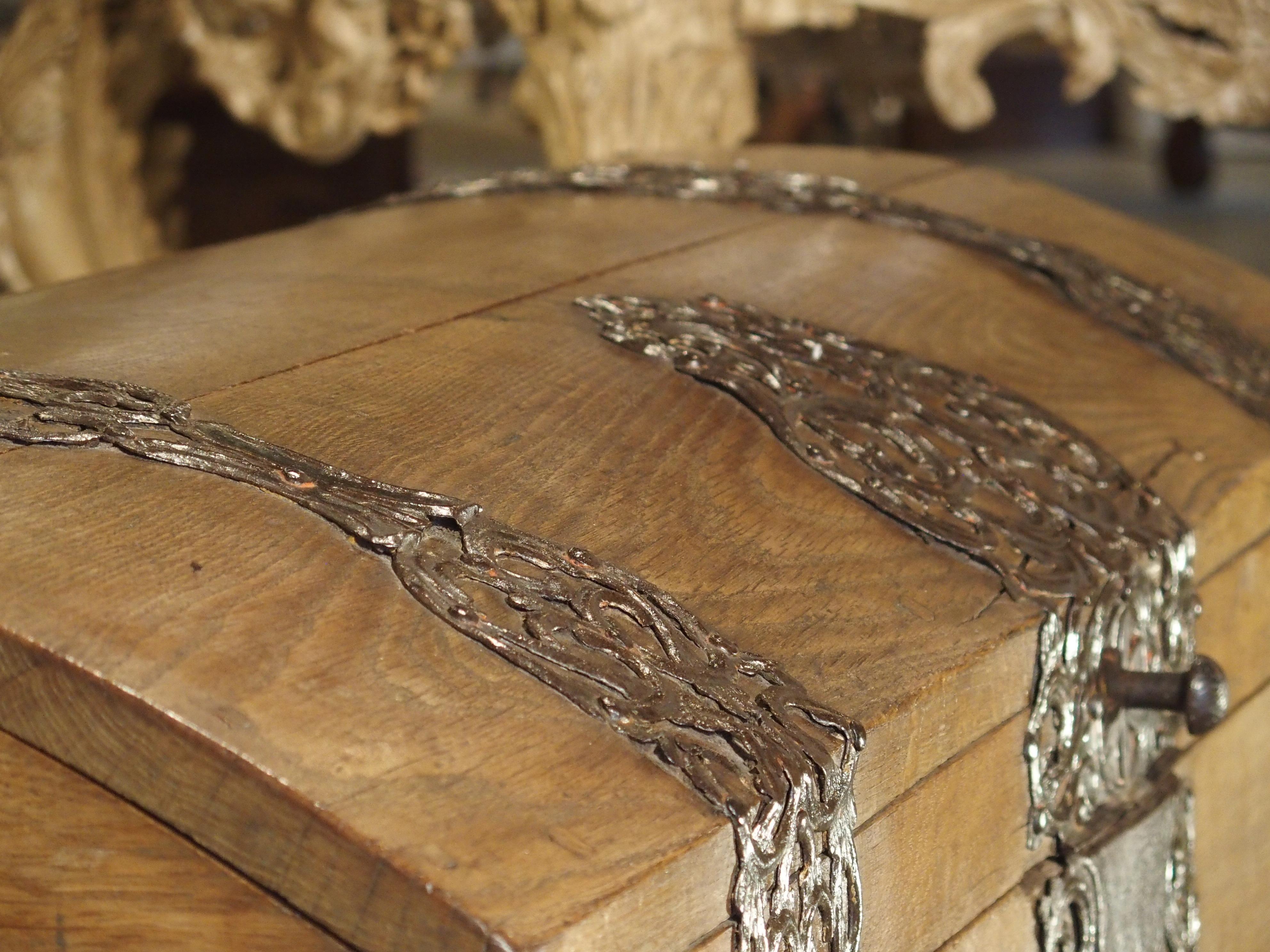 Large Domed Oak German Baroque Trunk with Decorative Iron Strapwork, circa 1700 3