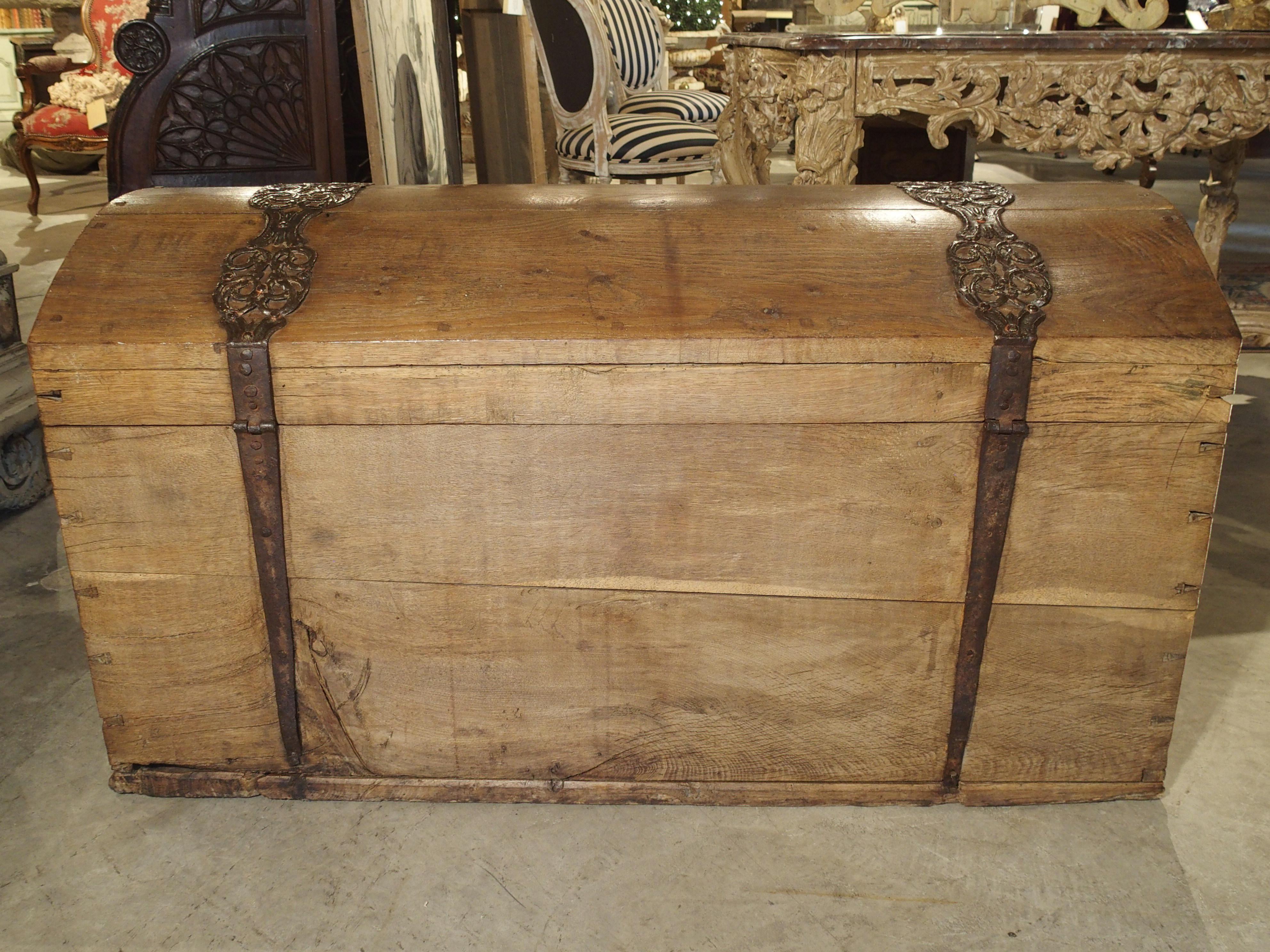 Large Domed Oak German Baroque Trunk with Decorative Iron Strapwork, circa 1700 4