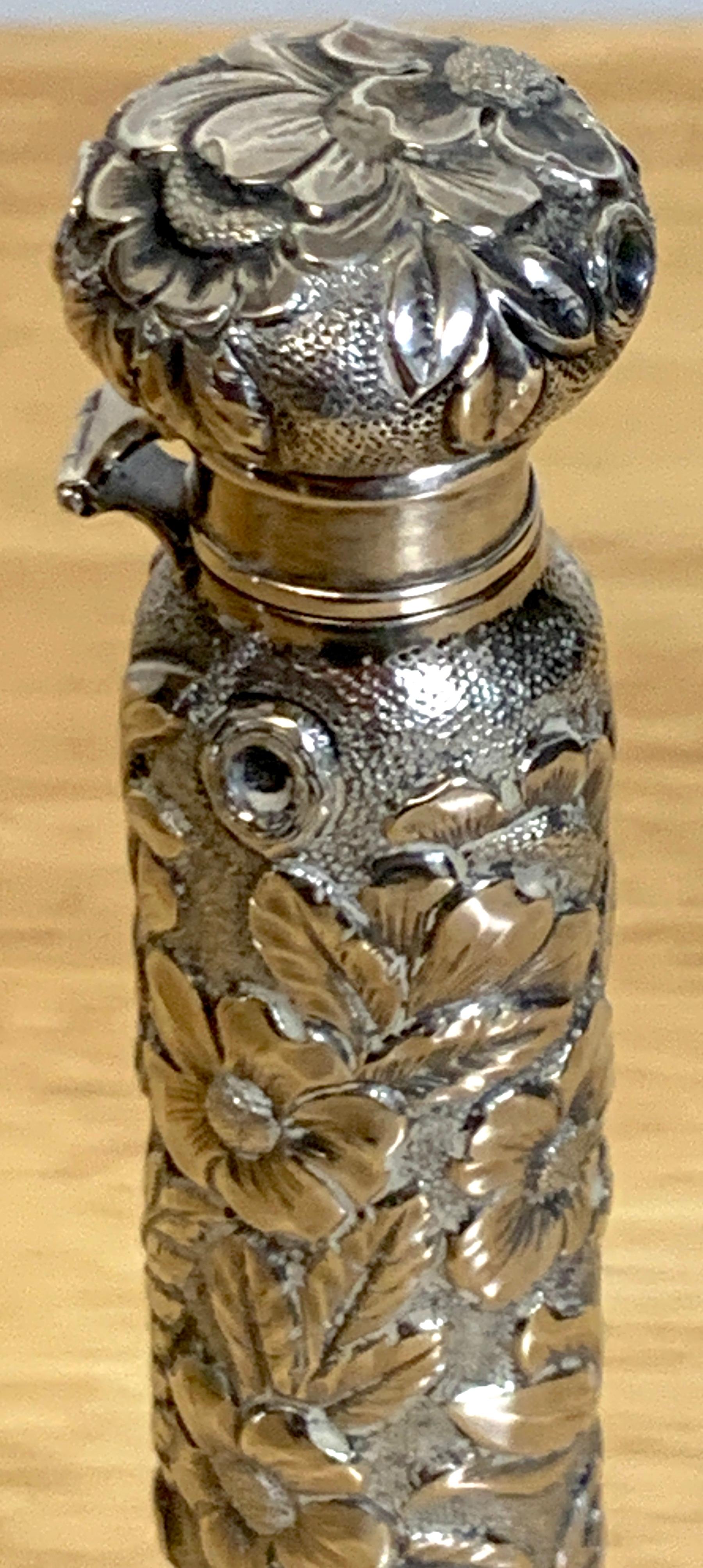 American Large Dominick & Haff Aesthetic Sterling Perfume or Flask with Dragon Fly For Sale