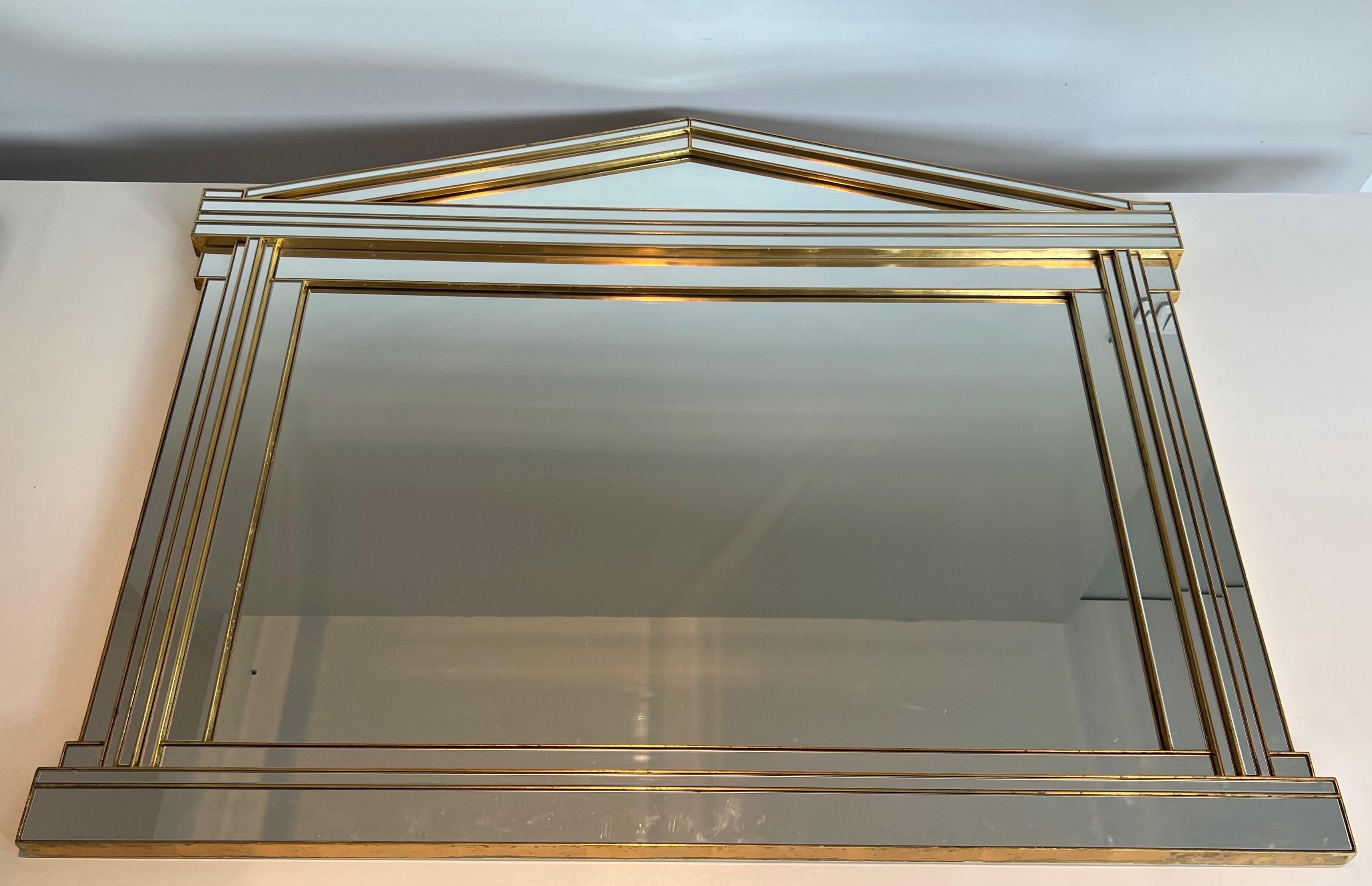 Mid-Century Modern Grand miroir Domus en bois, plexiglas doré et miroirs en vente