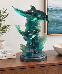 Large Donjo Limited Edition Green Resin Dolphin Sculpture, 383/975 B