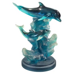 Large Donjo Limited Edition Green Resin Dolphin Sculpture, 383/975 B