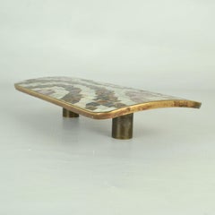 Large Door Handle, Push and Pull in Mosaic on Brass, Italy 1950's