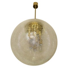 Large Doria Brass and Frosted Glass Globe Pendant, 1960