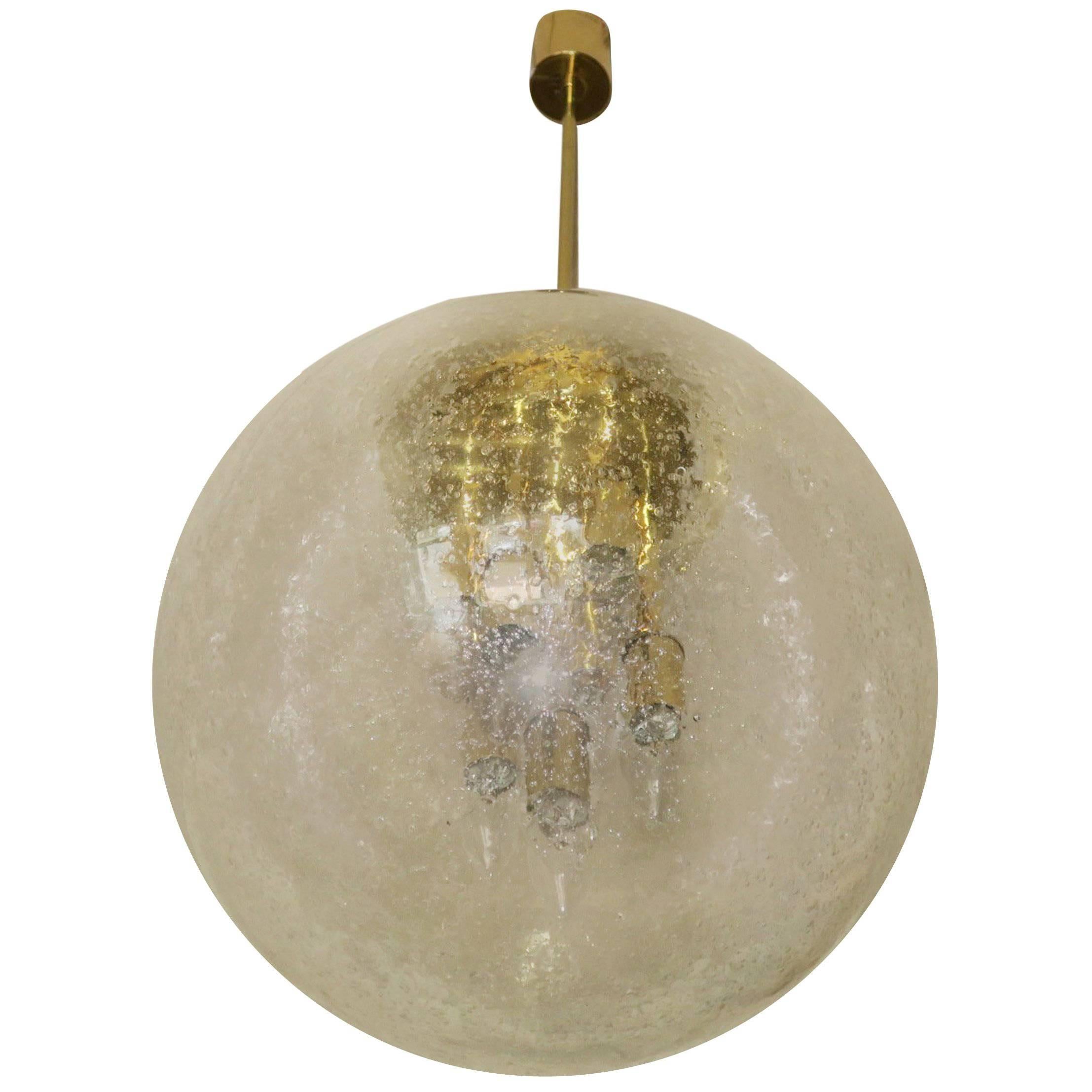 Large Doria Brass and Frosted Glass Globe Pendant, 1960 im Angebot