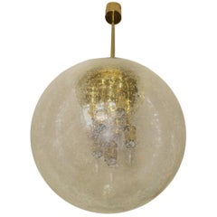 Large Doria Brass and Frosted Glass Globe Pendant, 1960