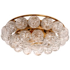 Large Doria Flushmount Light Fixture Glass Brass Nickel, 1960s