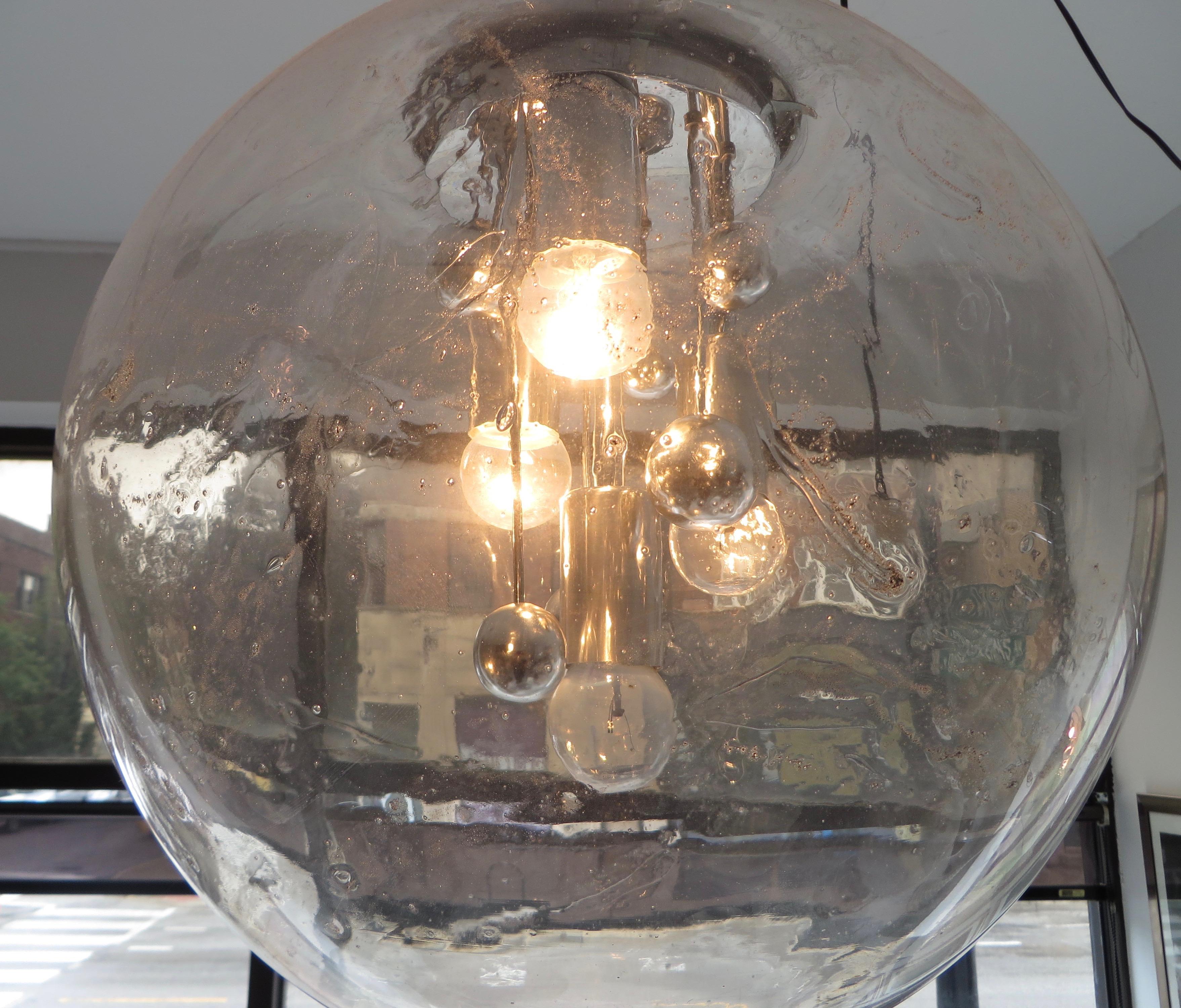 Large Doria German Blown Glass Globe Clear Milky Way Four-Light Hanging Fixture 5