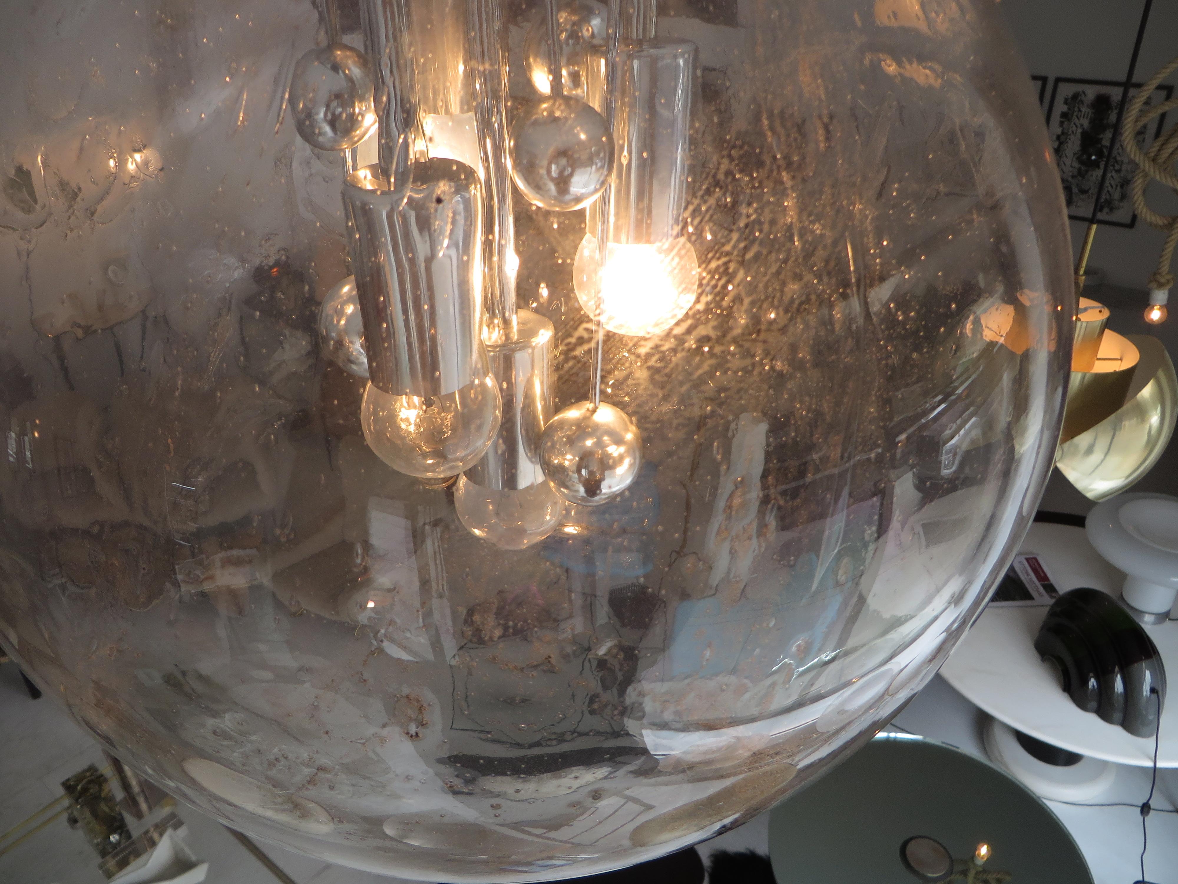 Large Doria German Blown Glass Globe Clear Milky Way Four-Light Hanging Fixture 6