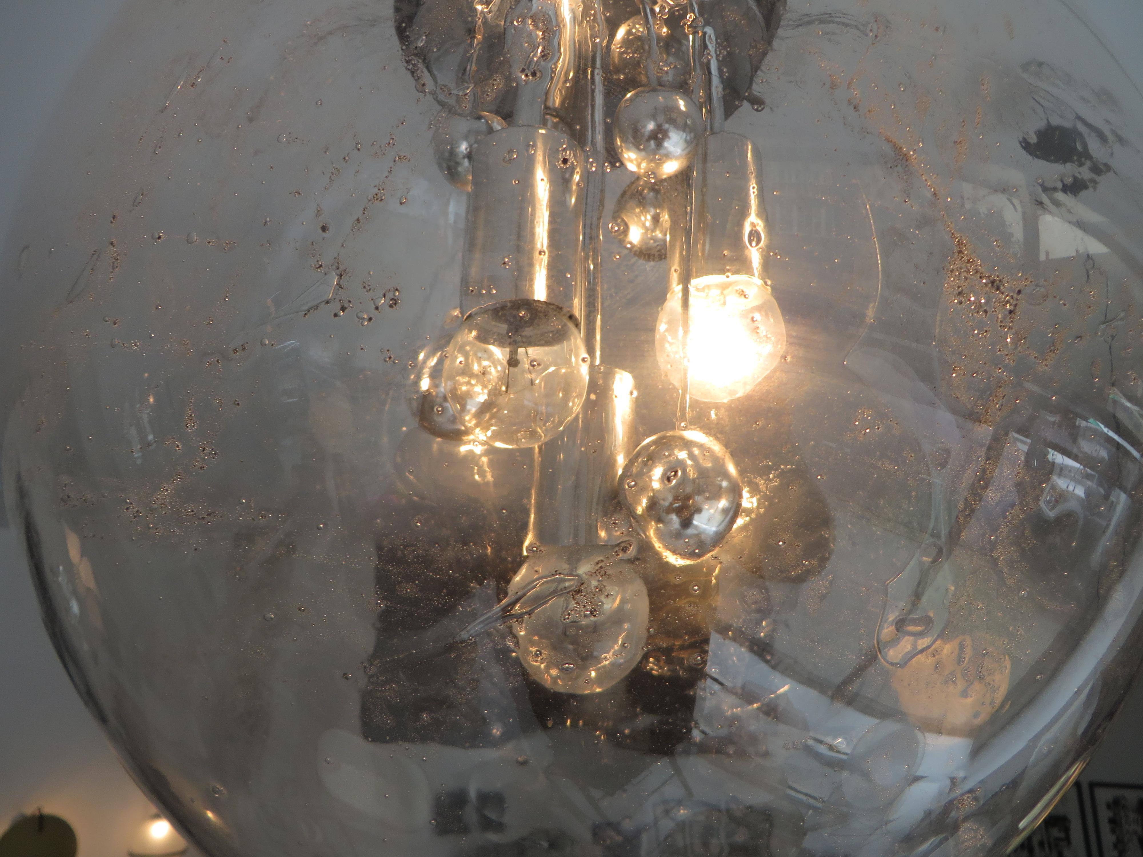 Large Doria German Blown Glass Globe Clear Milky Way Four-Light Hanging Fixture 7