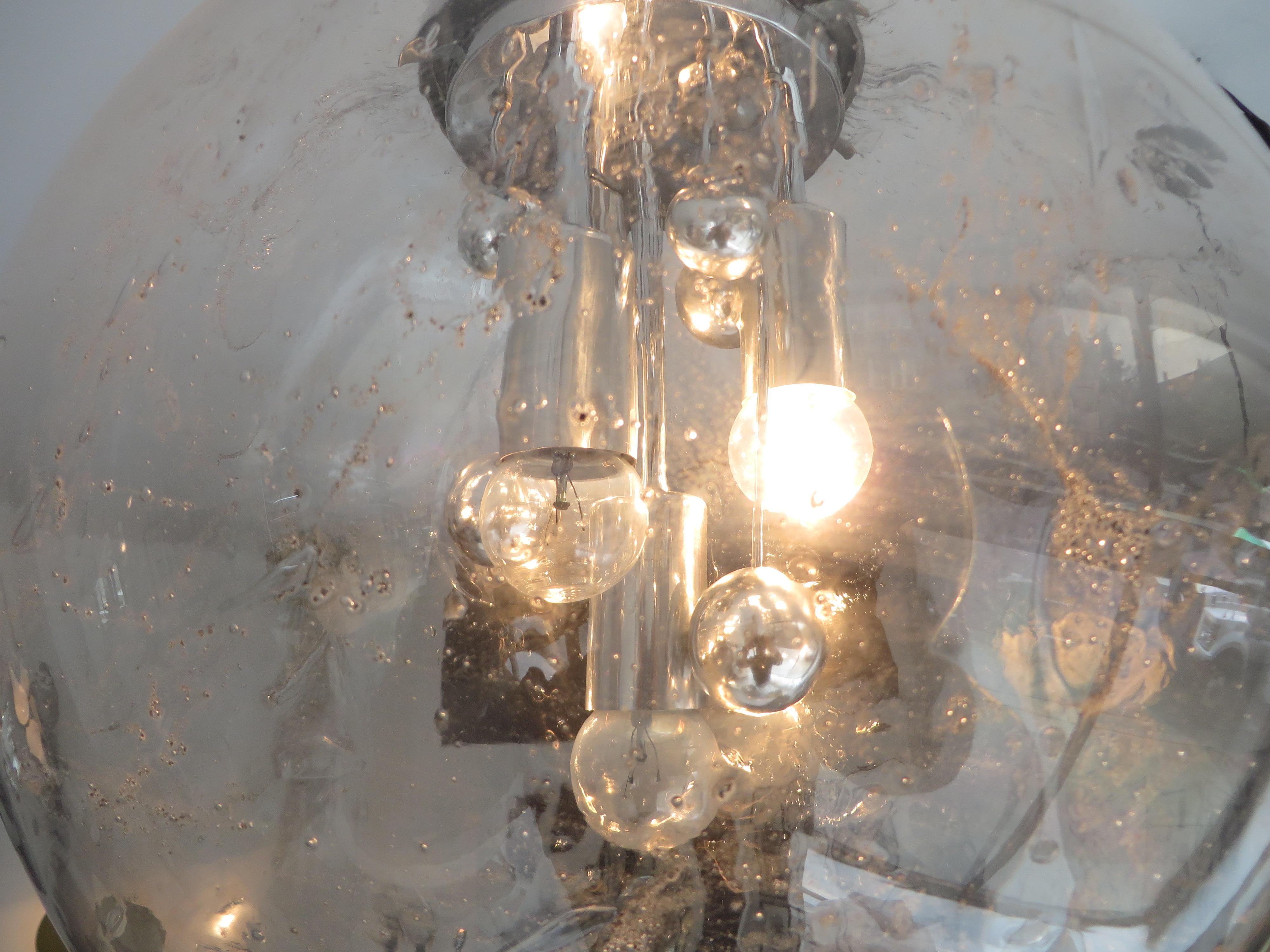 Large Doria German Blown Glass Globe Clear Milky Way Four-Light Hanging Fixture 8