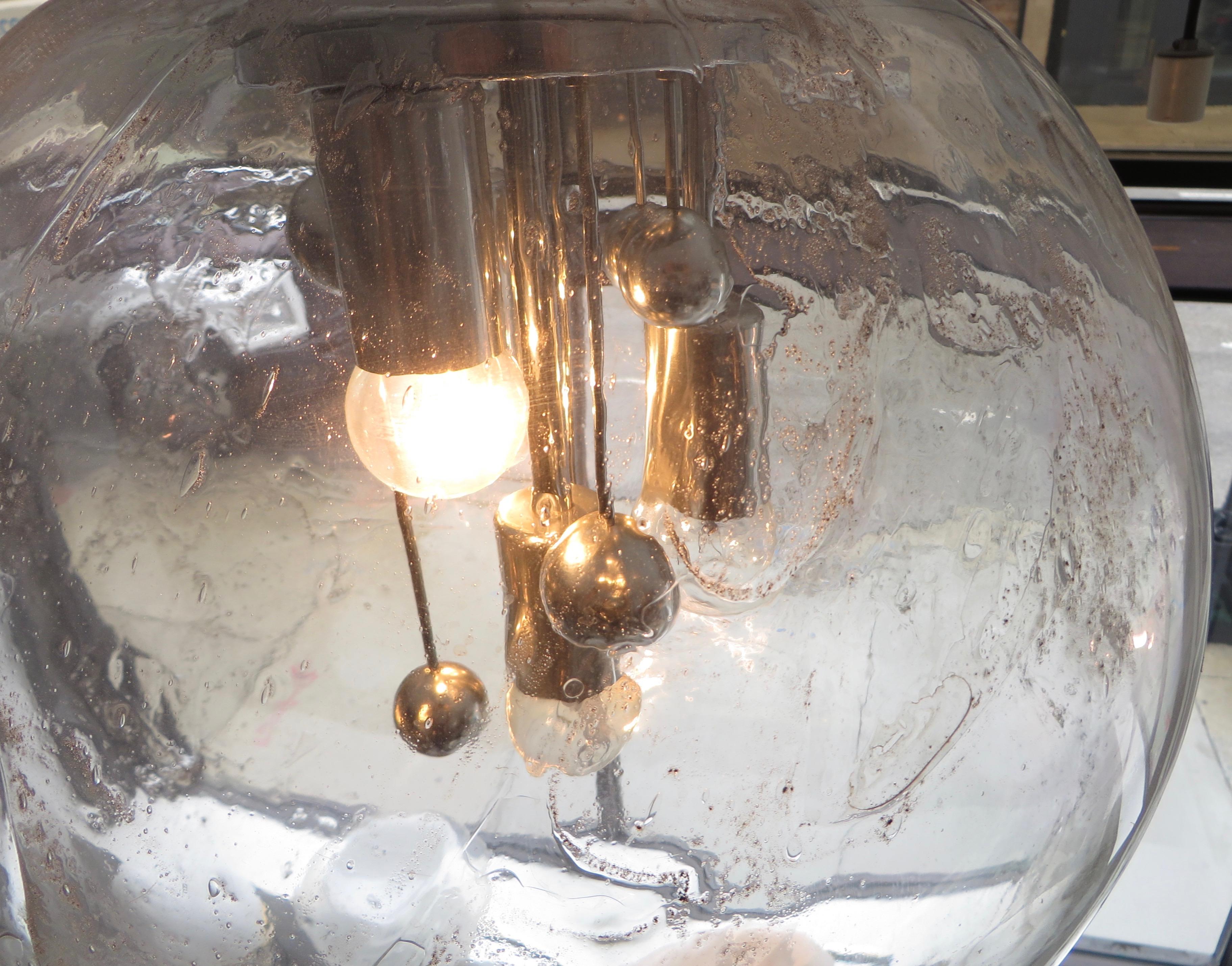 Large Doria German Blown Glass Globe Clear Milky Way Four-Light Hanging Fixture 3
