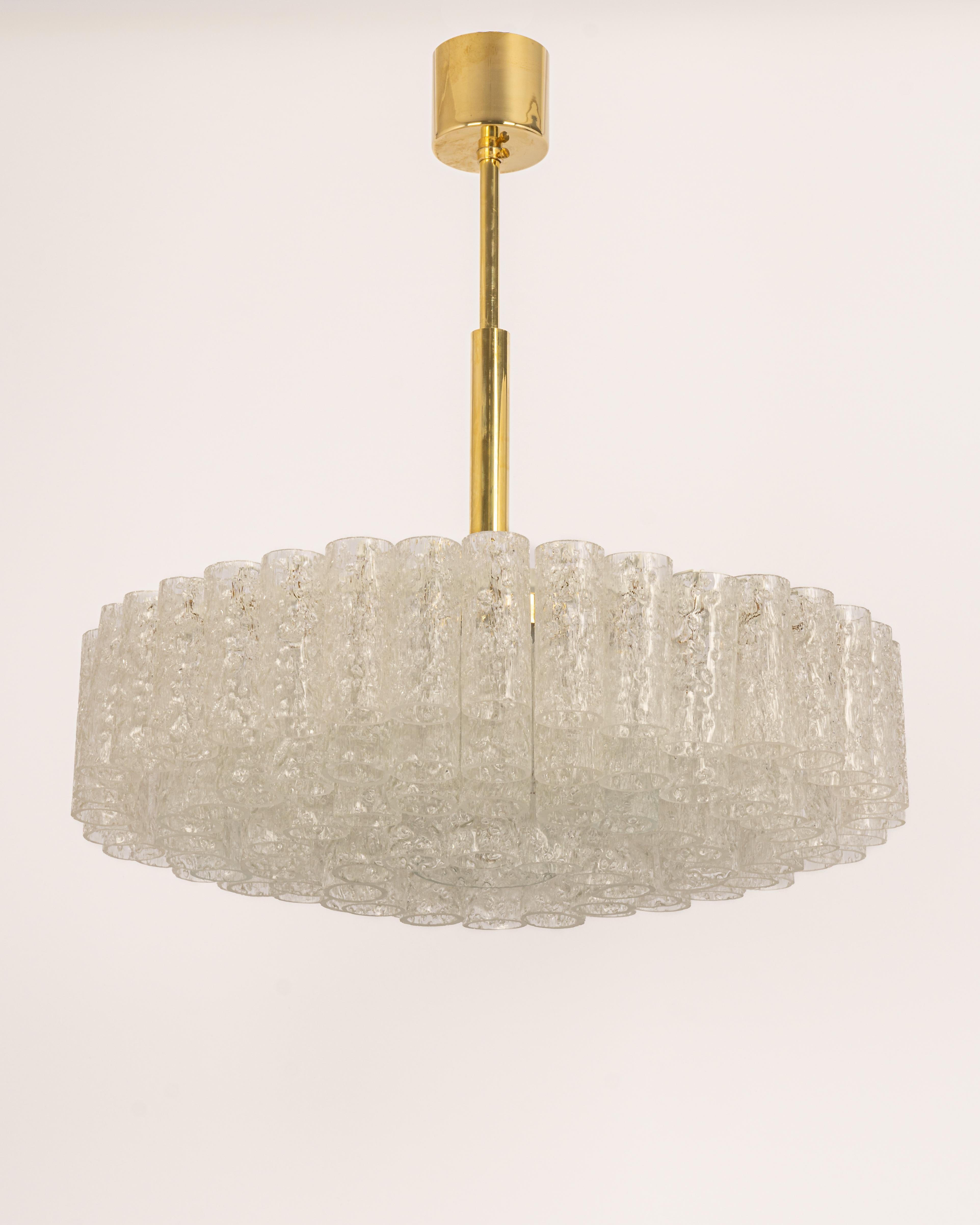 Mid-Century Modern Large Doria Ice Glass Tubes Chandelier, Germany, 1960s For Sale