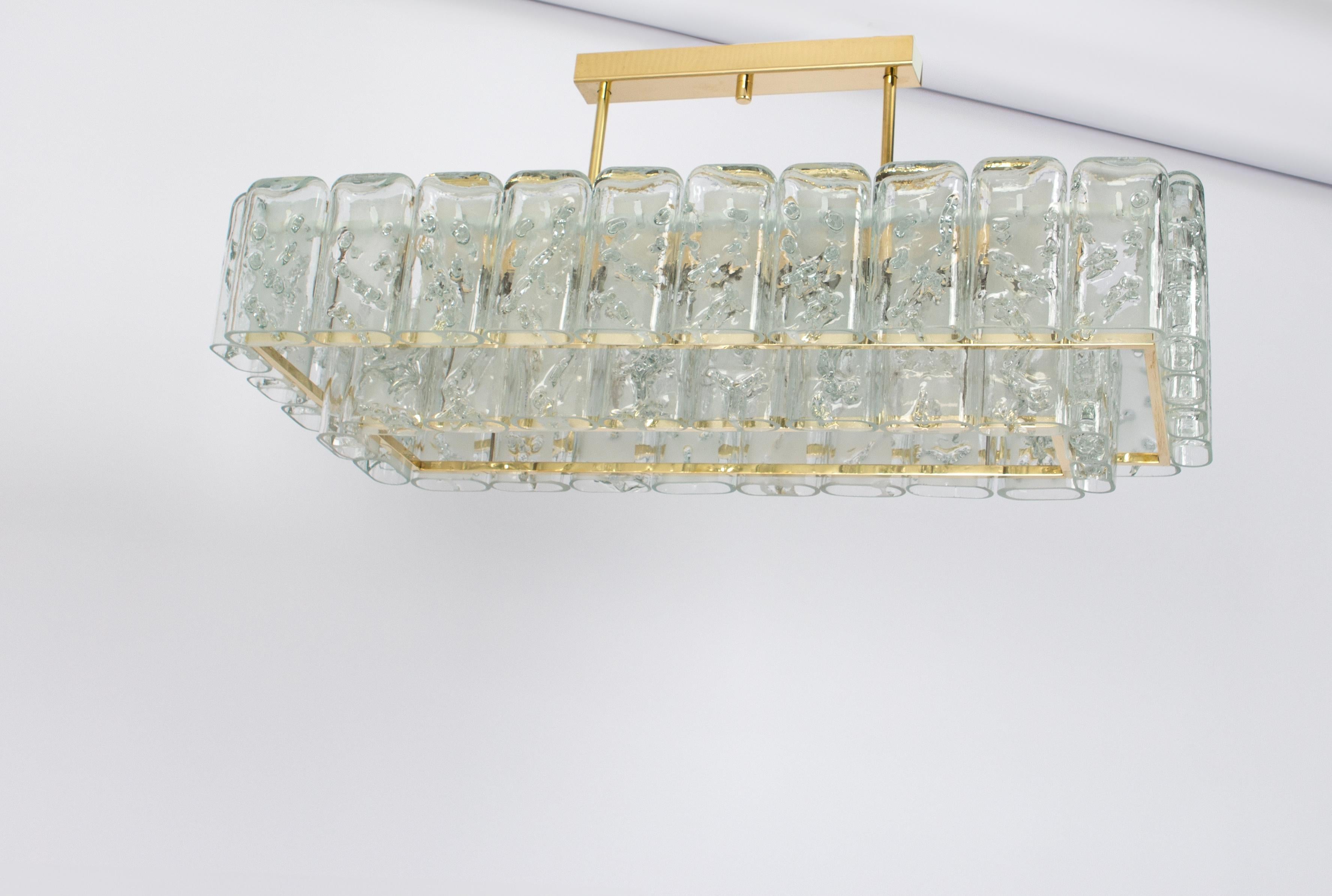 Brass Large Doria Ice Glass Tubes Chandelier, Germany, 1960s For Sale