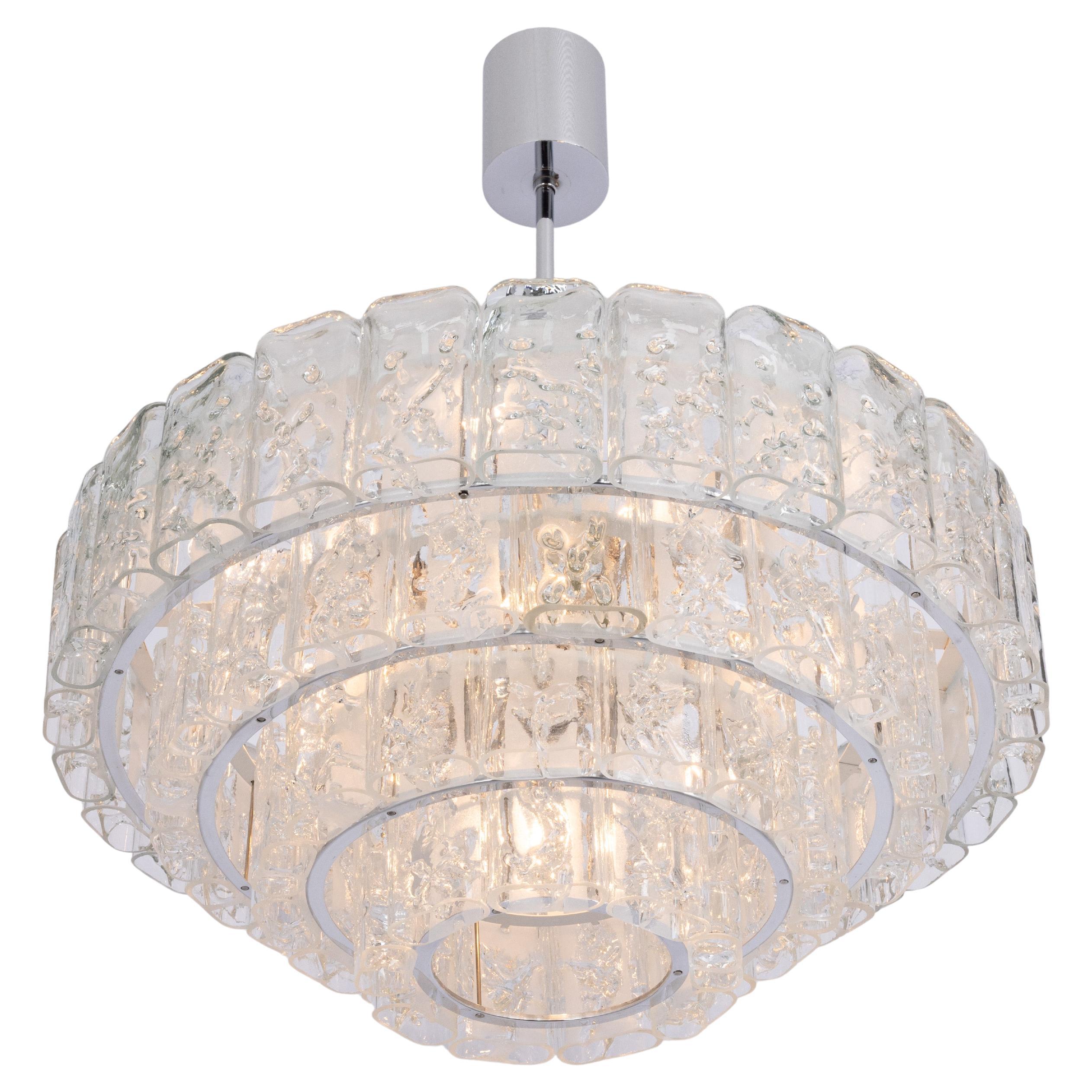 Large Doria Ice Glass Tubes Chandelier, Germany, 1960s For Sale