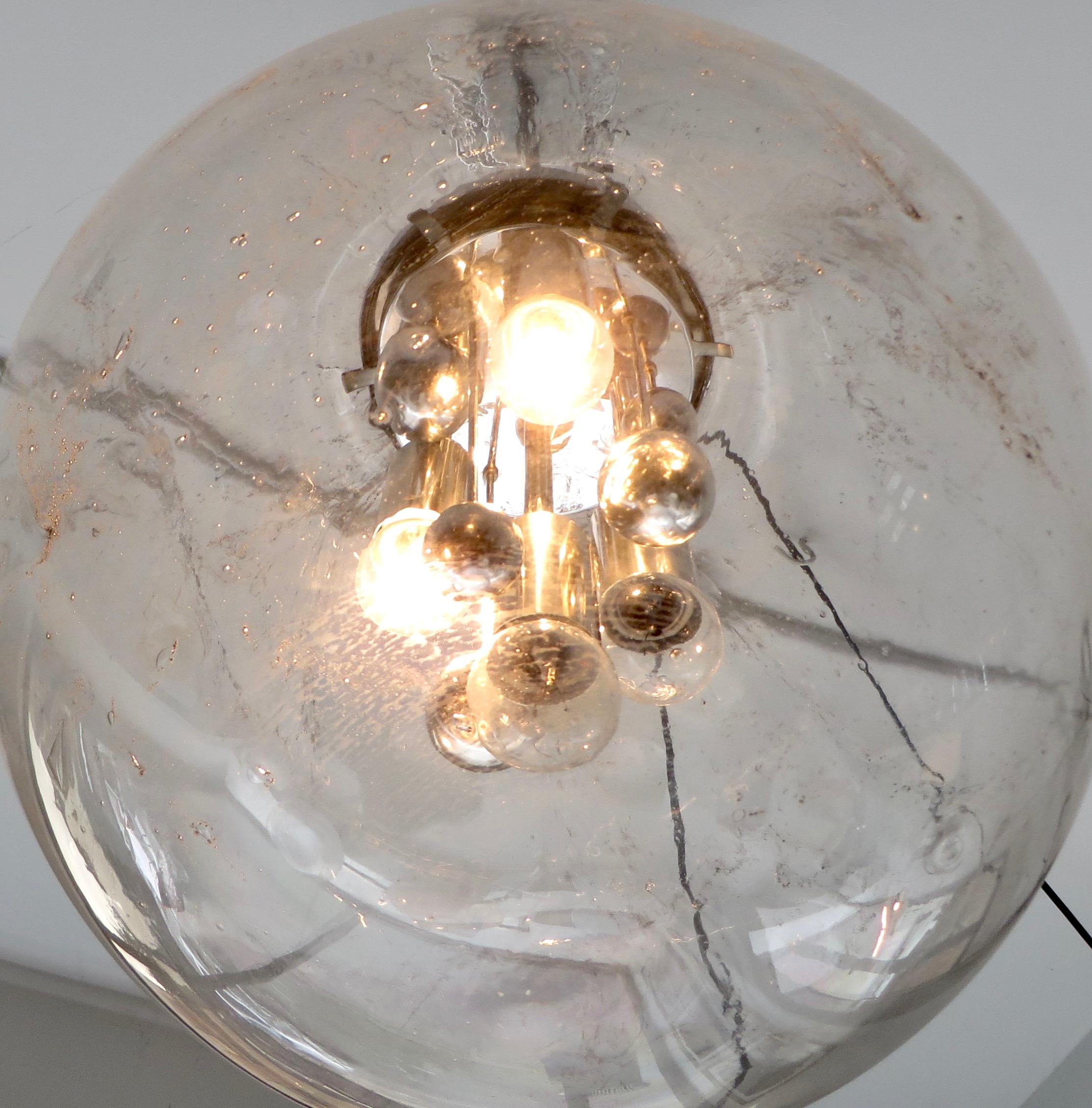 Large Doria Leuchten Blown Glass Globe Clear Four-Light Hanging Fixture 4