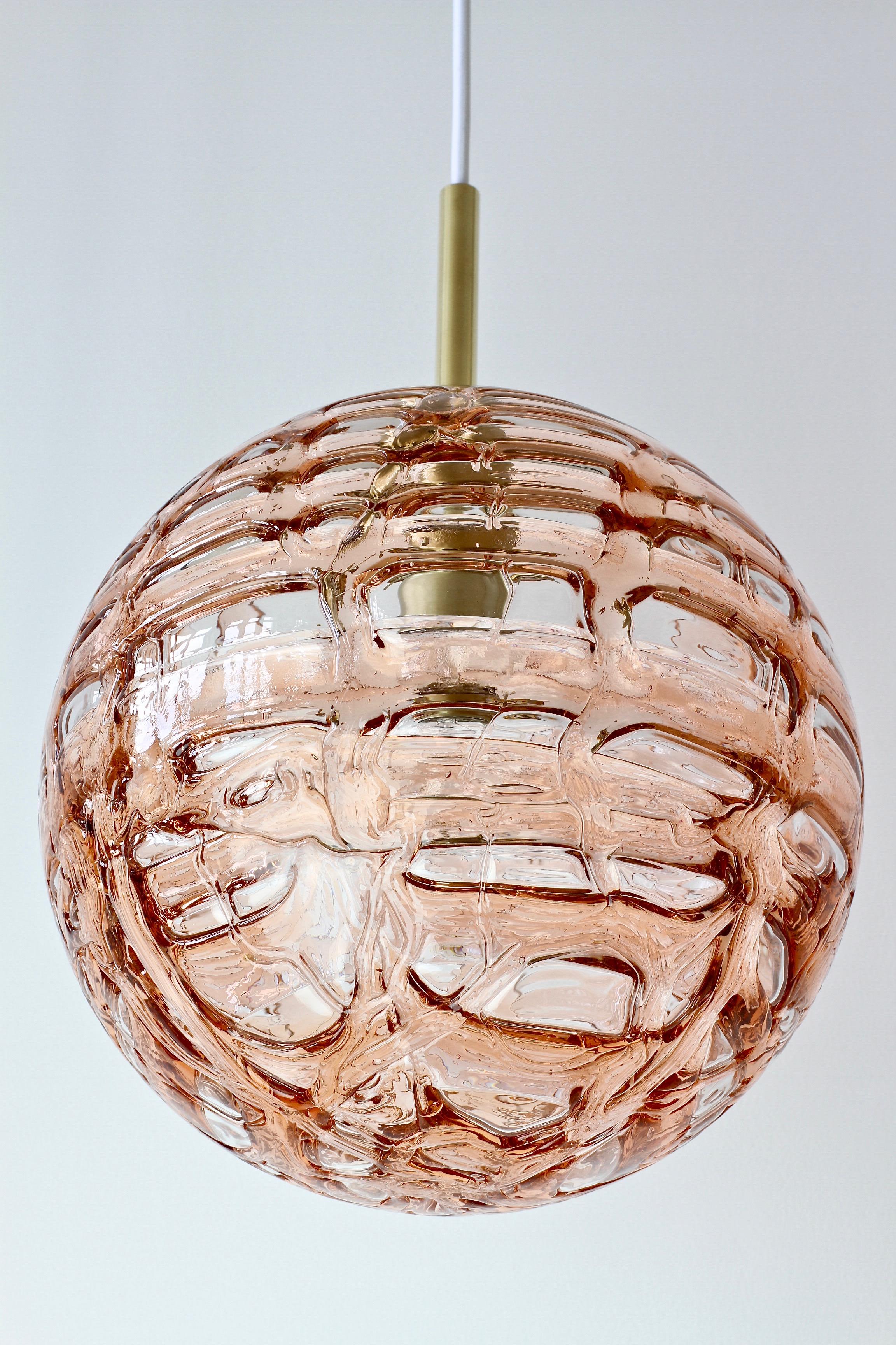 Large Doria Leuchten Vintage, 1960s Pink Murano Glass Globe German Pendant Light 2