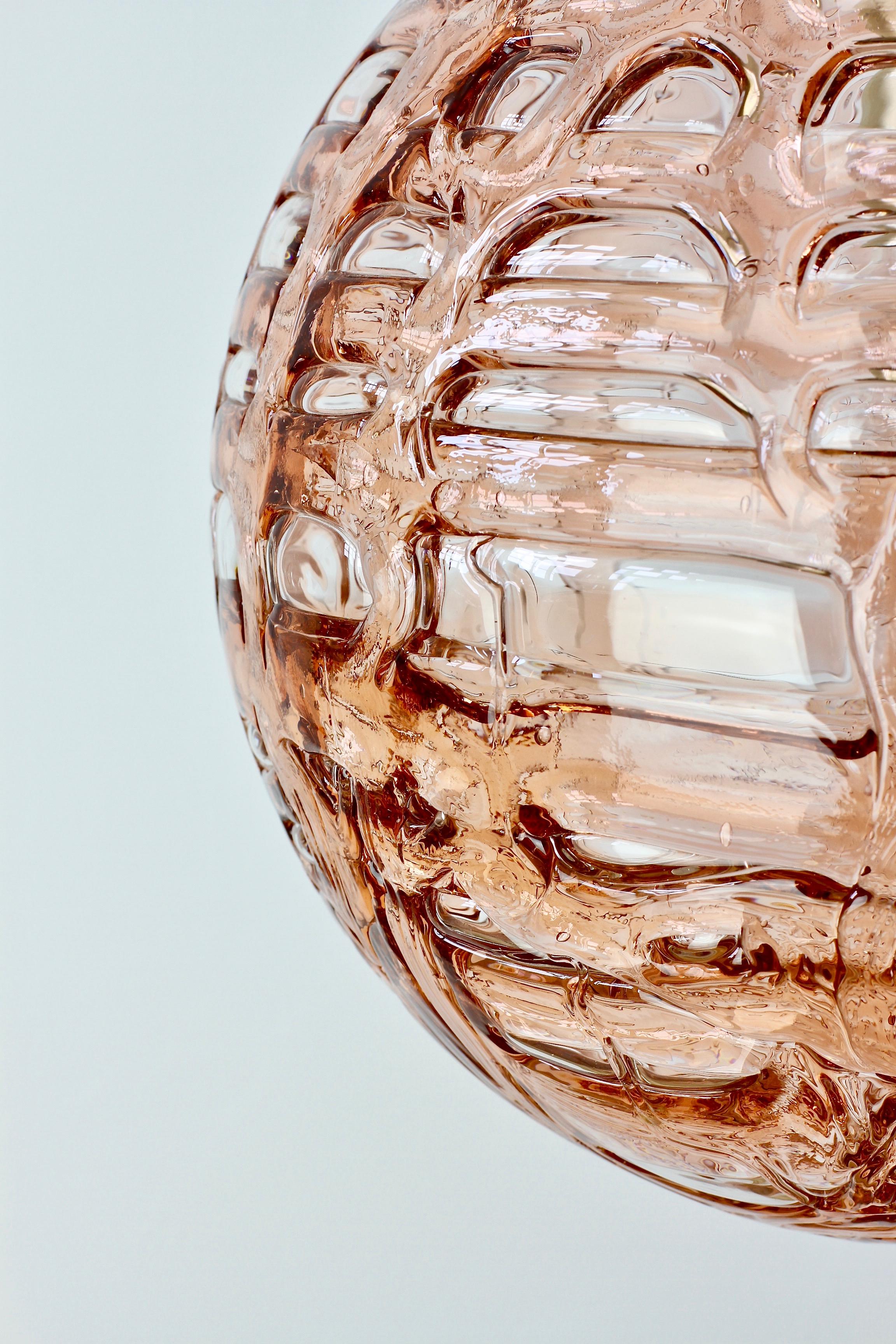 Large Doria Leuchten Vintage, 1960s Pink Murano Glass Globe German Pendant Light 3