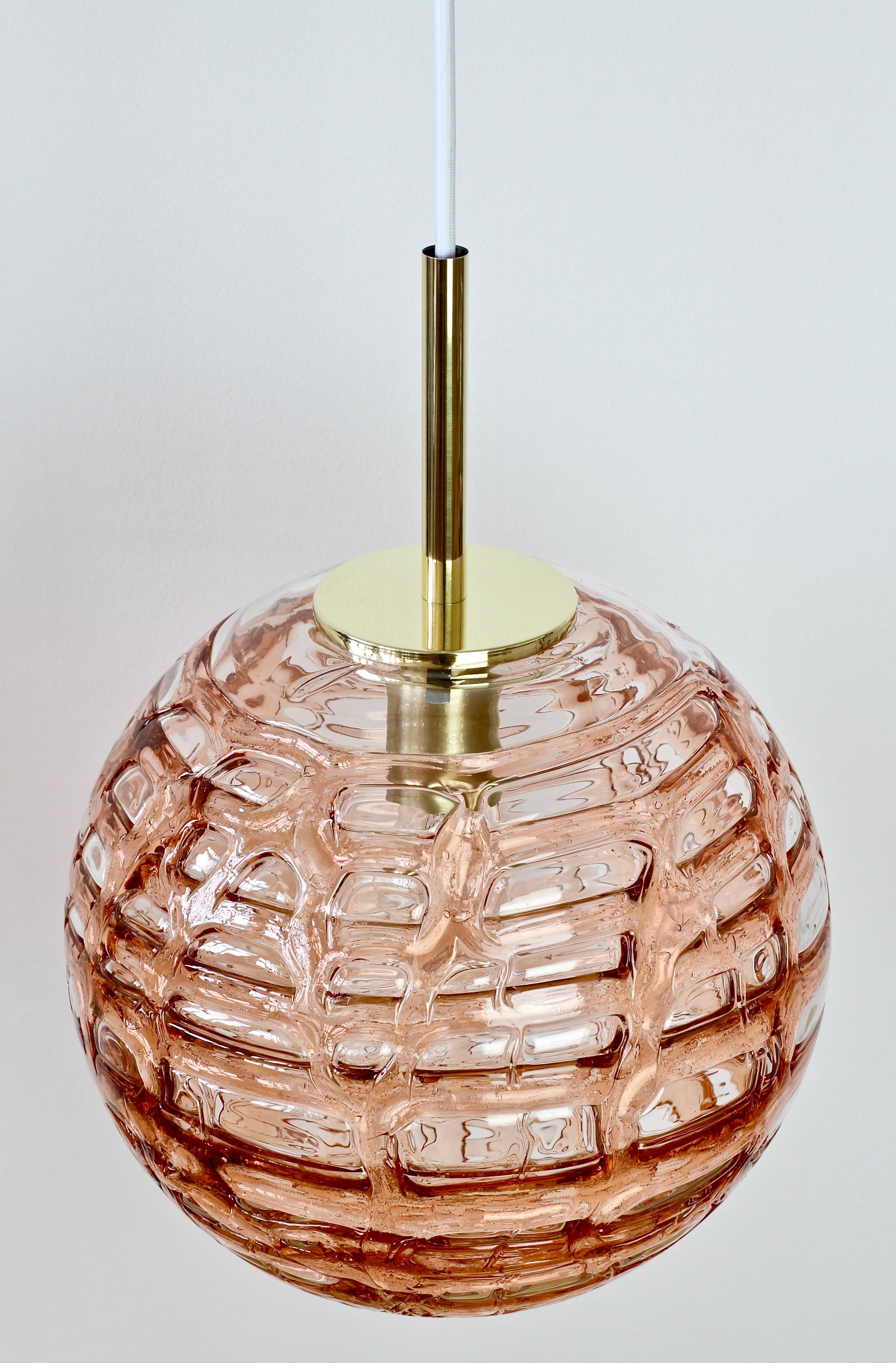 Blown Glass Large Doria Leuchten Vintage, 1960s Pink Murano Glass Globe German Pendant Light