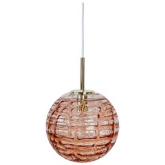 Large Doria Leuchten Vintage, 1960s Pink Murano Glass Globe German Pendant Light