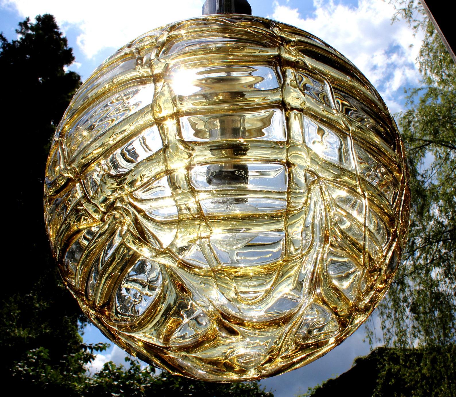 Large Doria Light Amber Globe Murano Style Pendant Lamp, Germany, 1970s In Good Condition For Sale In Berlin, BE