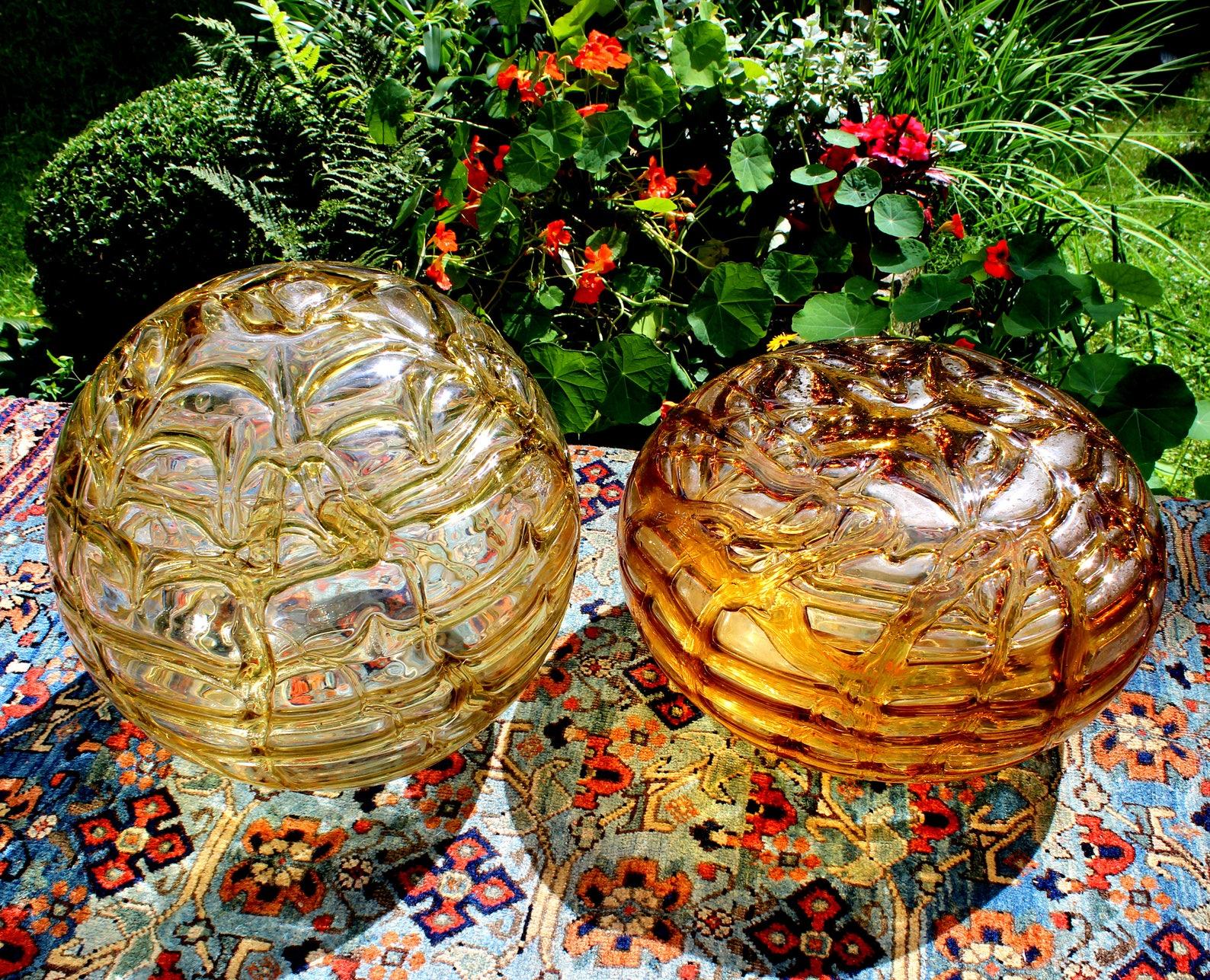 Metal Large Doria Light Amber Globe Murano Style Pendant Lamp, Germany, 1970s For Sale