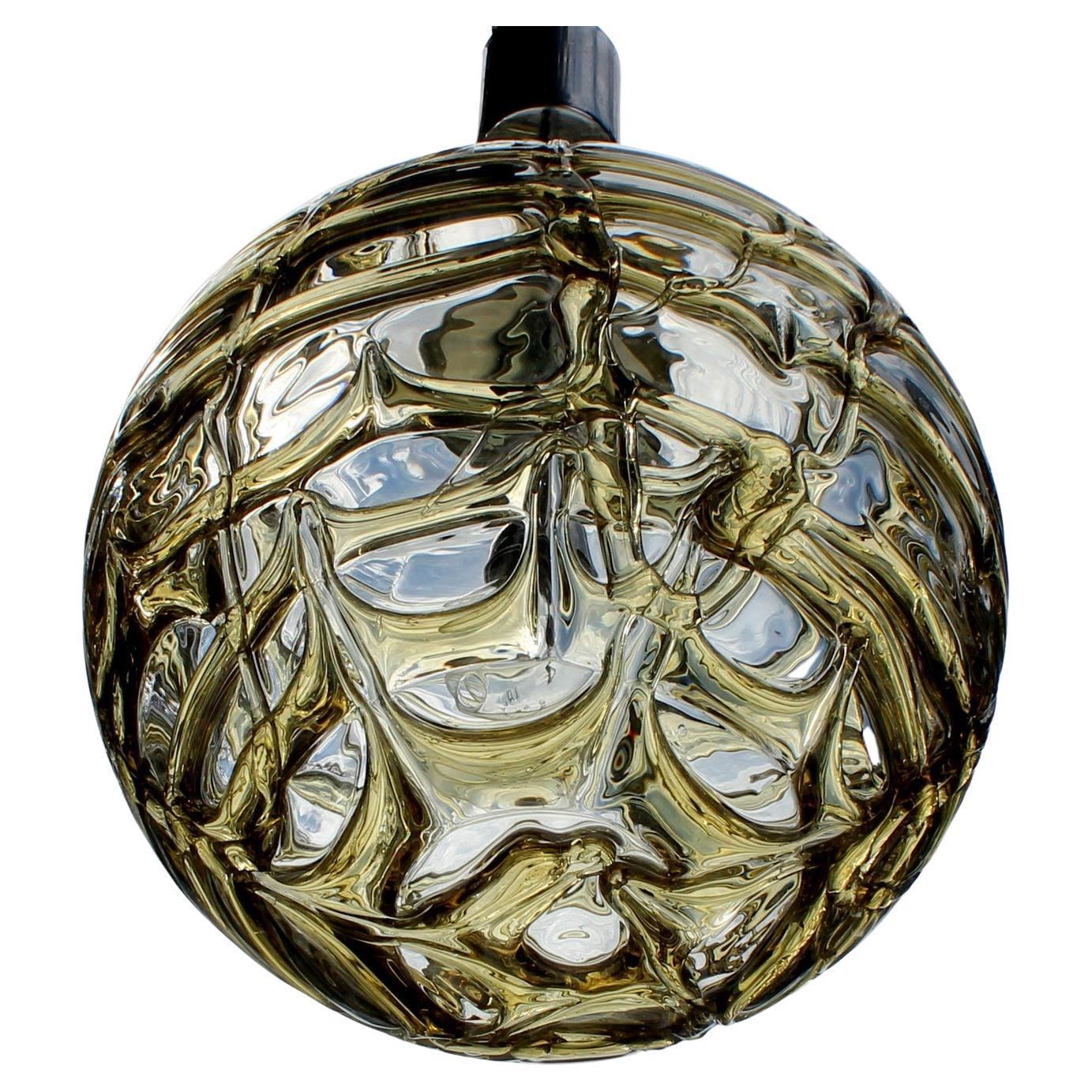 Large Doria Light Amber Globe Murano Style Pendant Lamp, Germany, 1970s For Sale