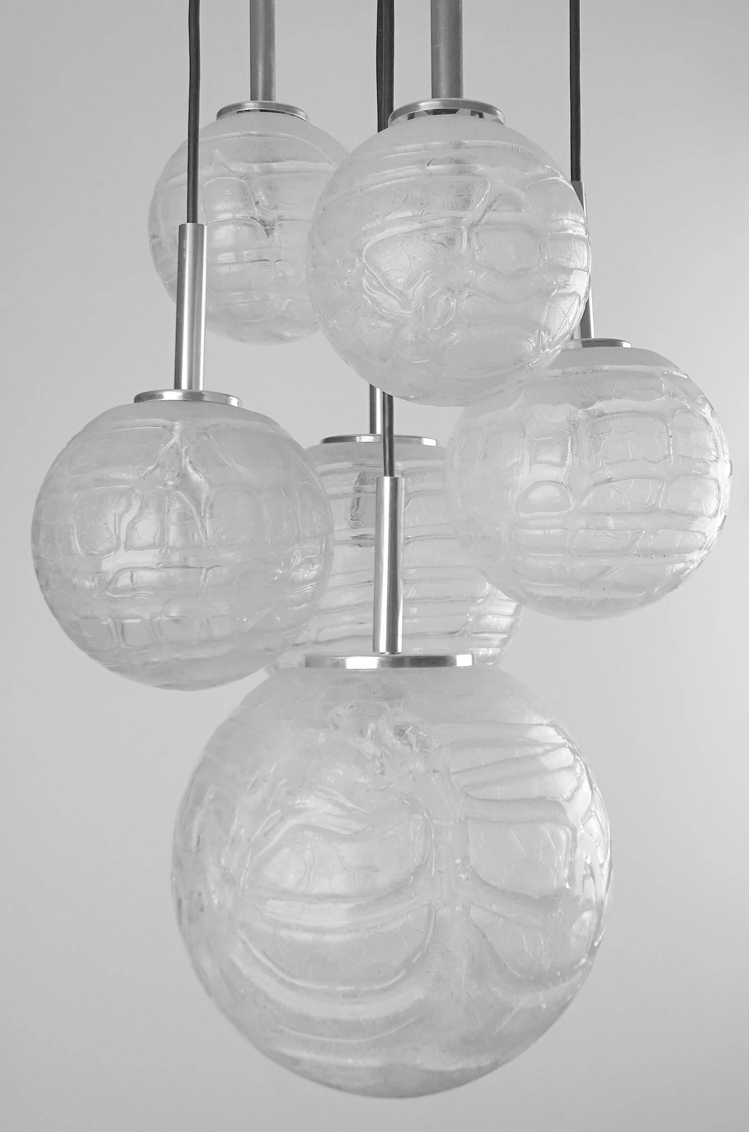 Large Cacasde Design Doria Brass Glass Globes Chandelier Pendant Light  4