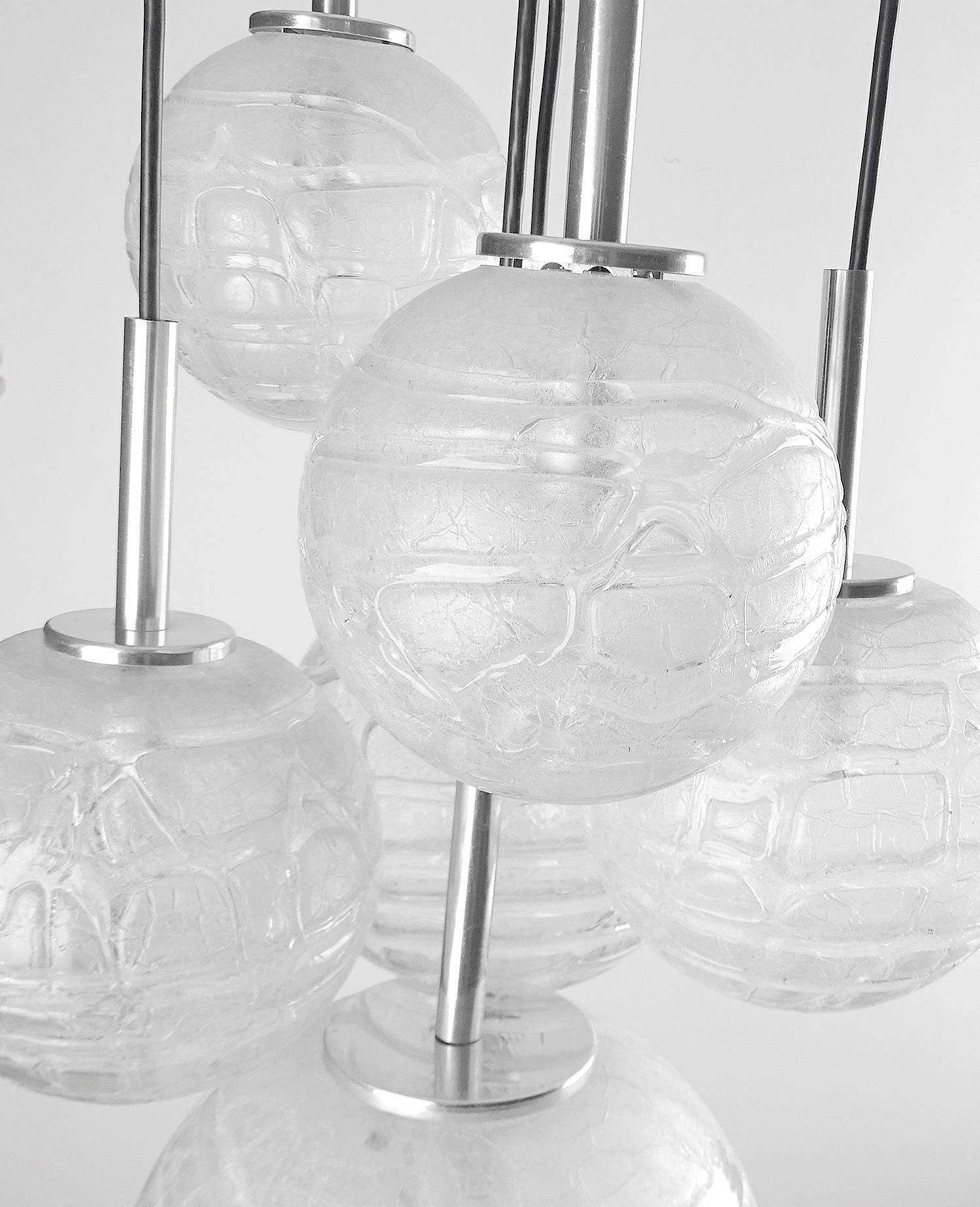 Large Cacasde Design Doria Brass Glass Globes Chandelier Pendant Light  5