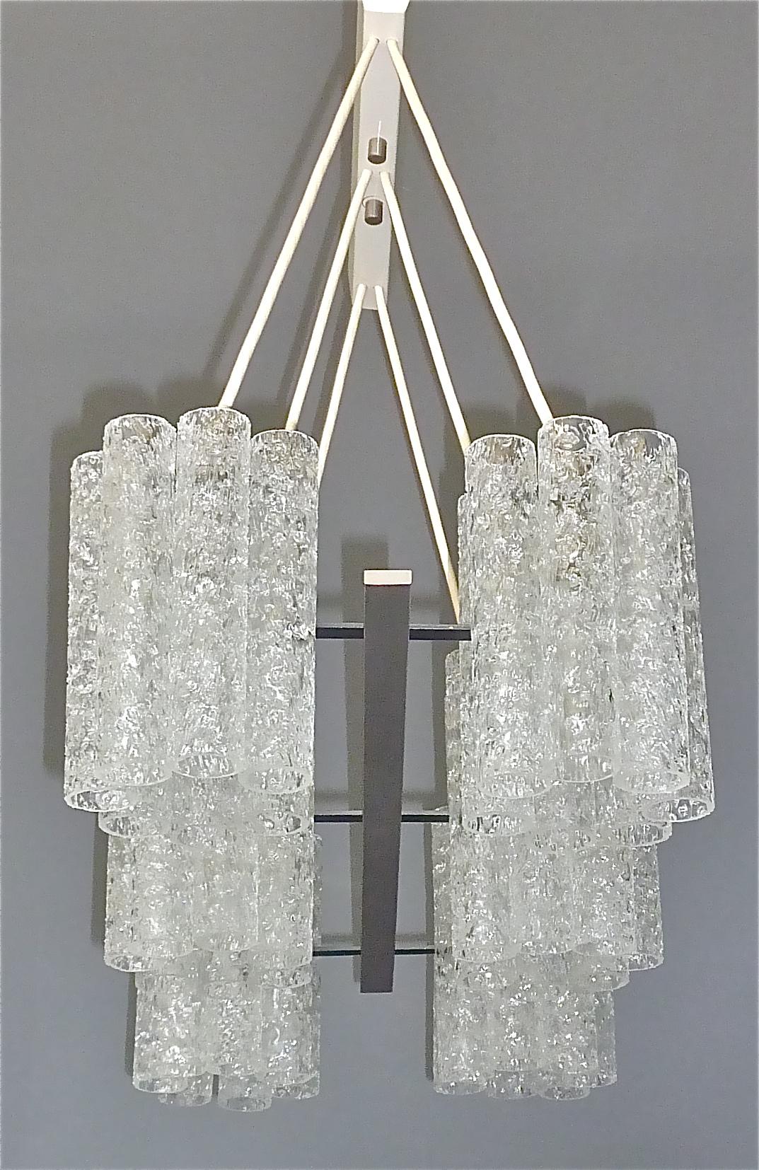 Large Doria Six Light Chandelier Steel Grey Murano Ice Glass Tubes, 1960s Venini For Sale 3