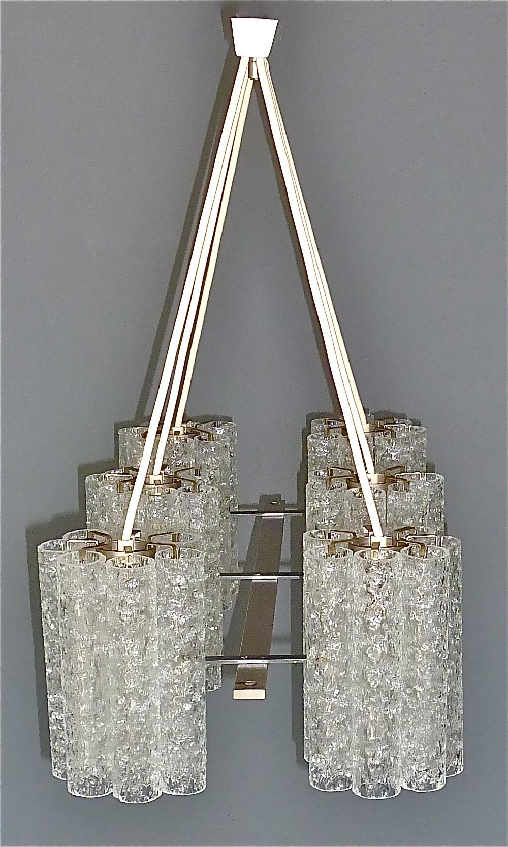 Large Doria Six Light Chandelier Steel Grey Murano Ice Glass Tubes, 1960s Venini For Sale 2