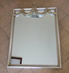 Large Dorothy Draper Style Carved Silver Swag Ring Wall Mirror