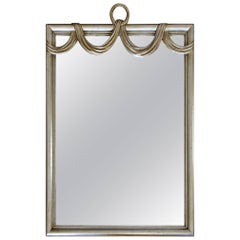 Large Dorothy Draper Style Carved Silver Swag Ring Wall Mirror