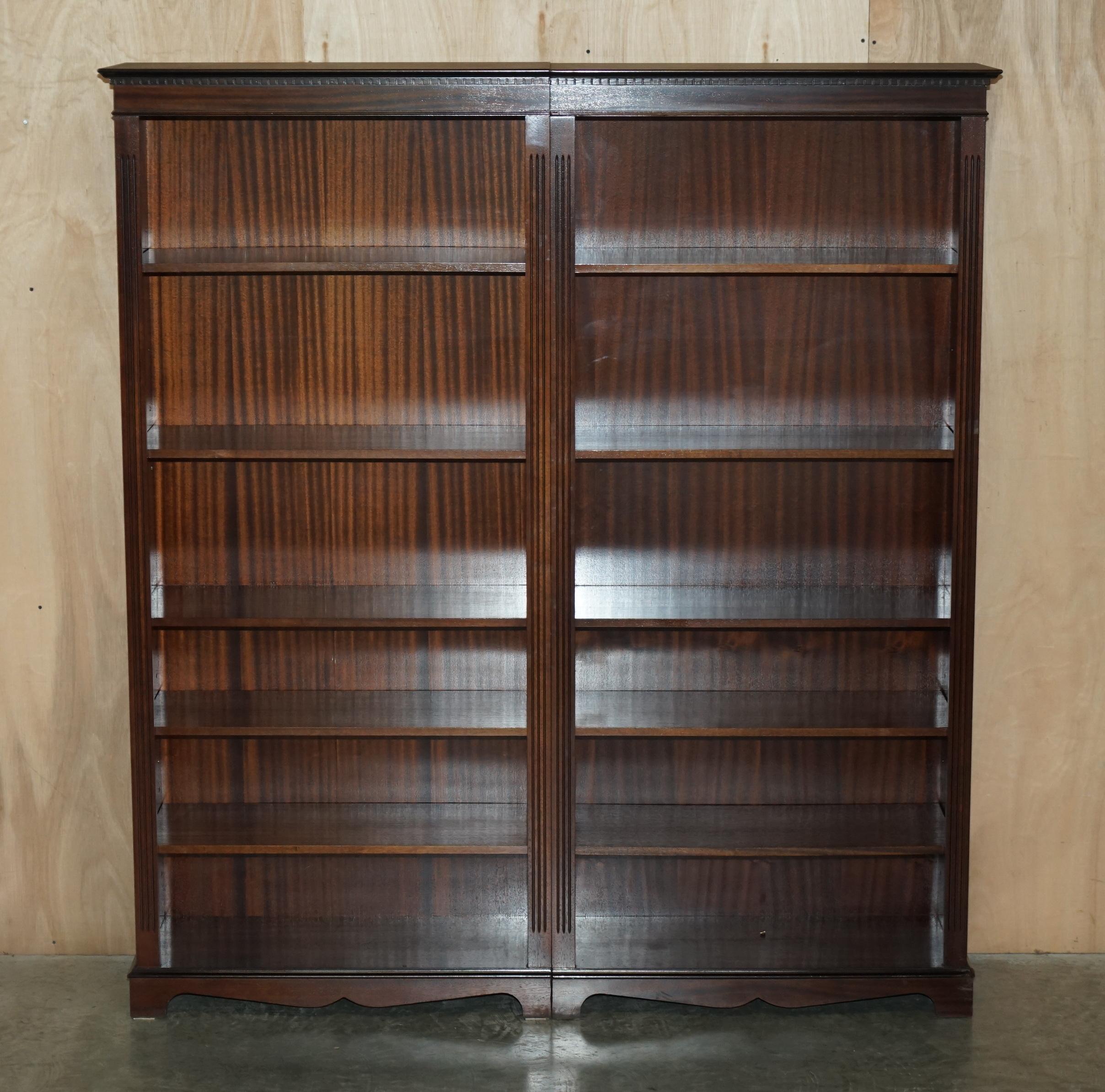 We are delighted to offer for this lovely large double bank vintage flamed mahogany finish Beresford and Hicks library bookcases

A very good looking well made and decorative piece, the shelves are a mix of two fixed and three height adjustable,