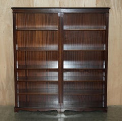 Large Double Bank Vintage Flamed Hardwood Beresford & Hicks Library Bookcases