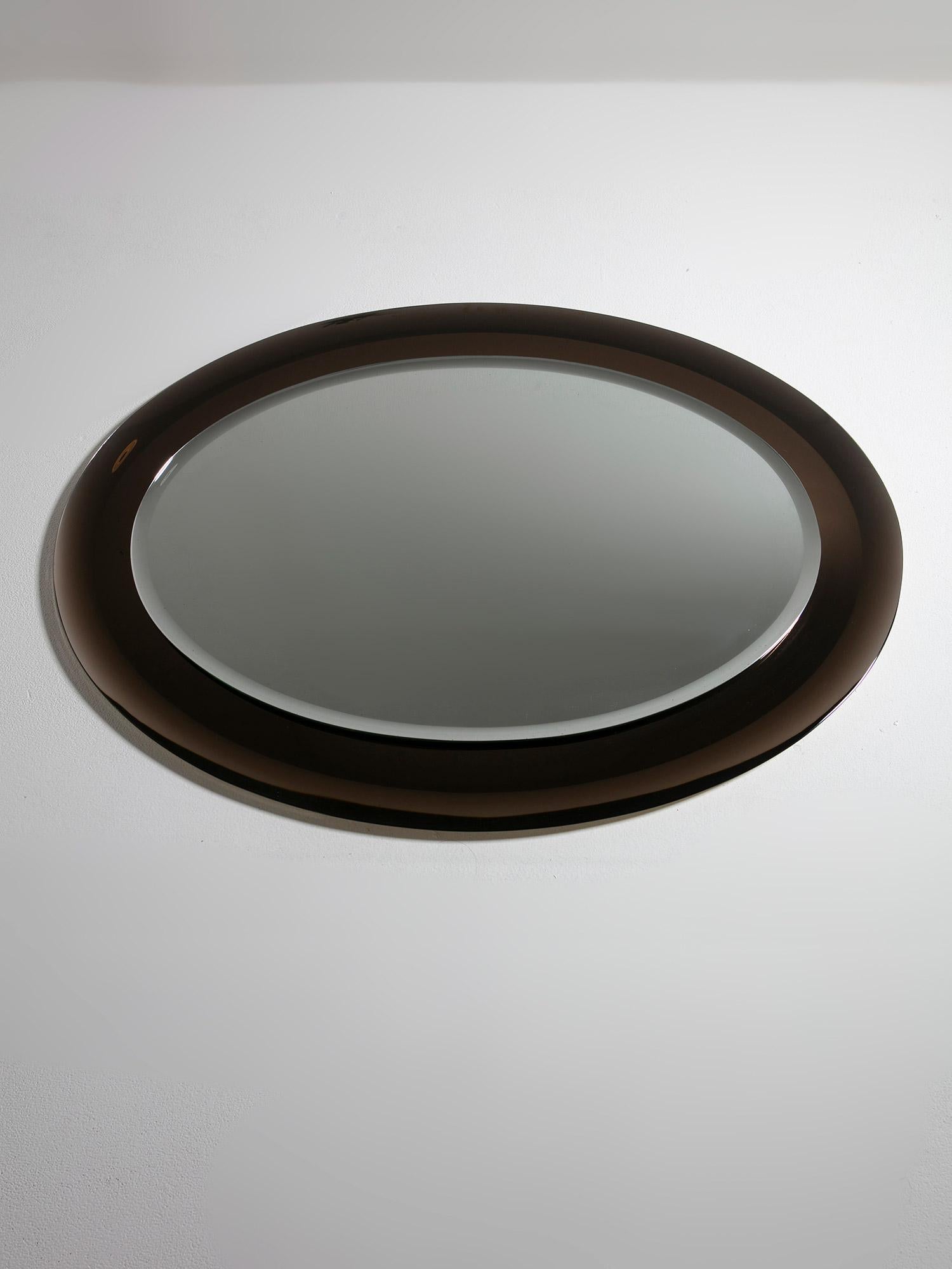 Italian Large Double Bevelled Oval Wall Mirror, Metalvetro Galvorame, Italy, 1970s For Sale