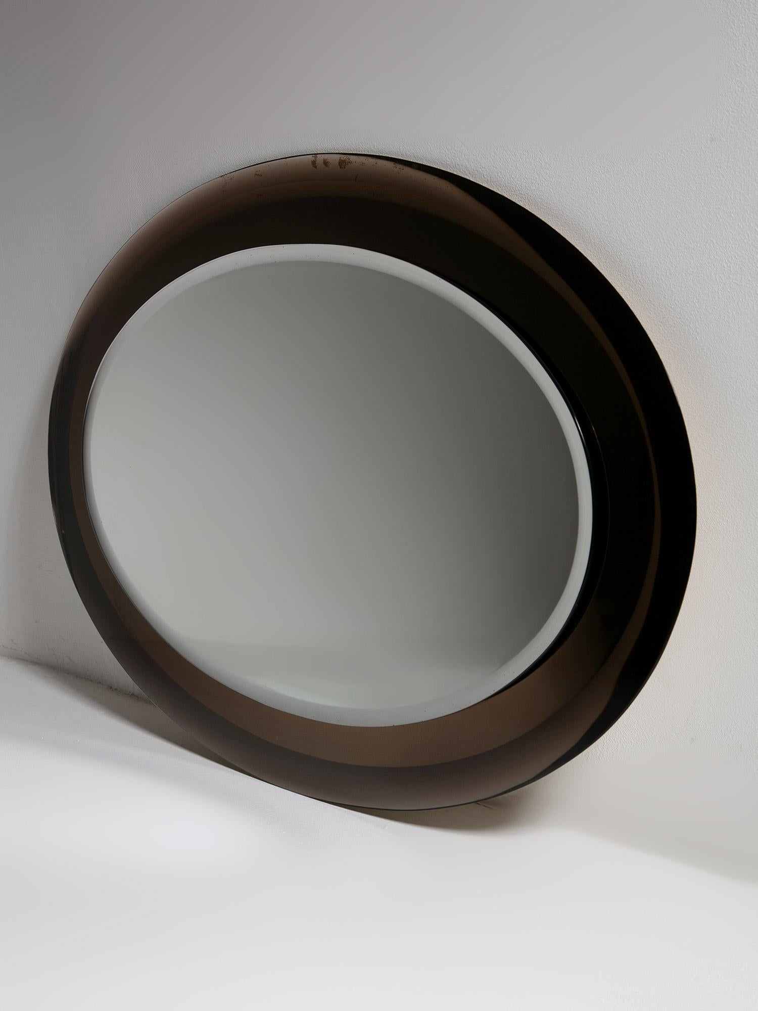 Late 20th Century Large Double Bevelled Oval Wall Mirror, Metalvetro Galvorame, Italy, 1970s For Sale